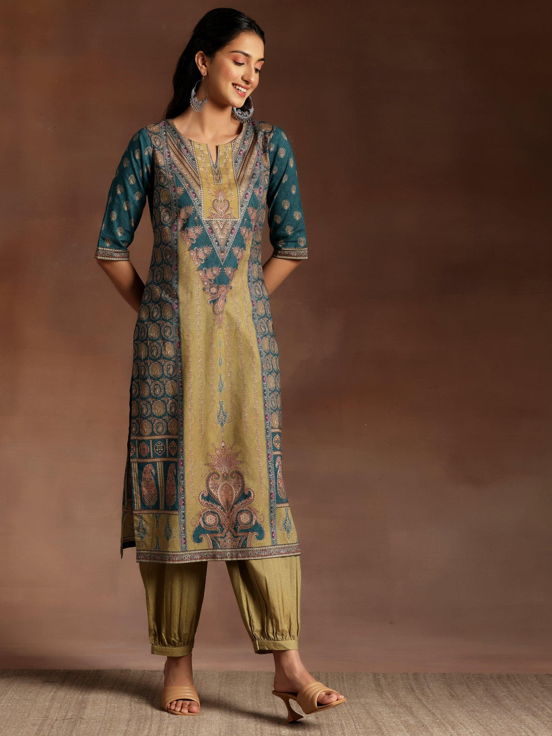 Nargis Multicoloured Printed Cotton Straight Kurta With Salwar & Dupatta - ShopLibas