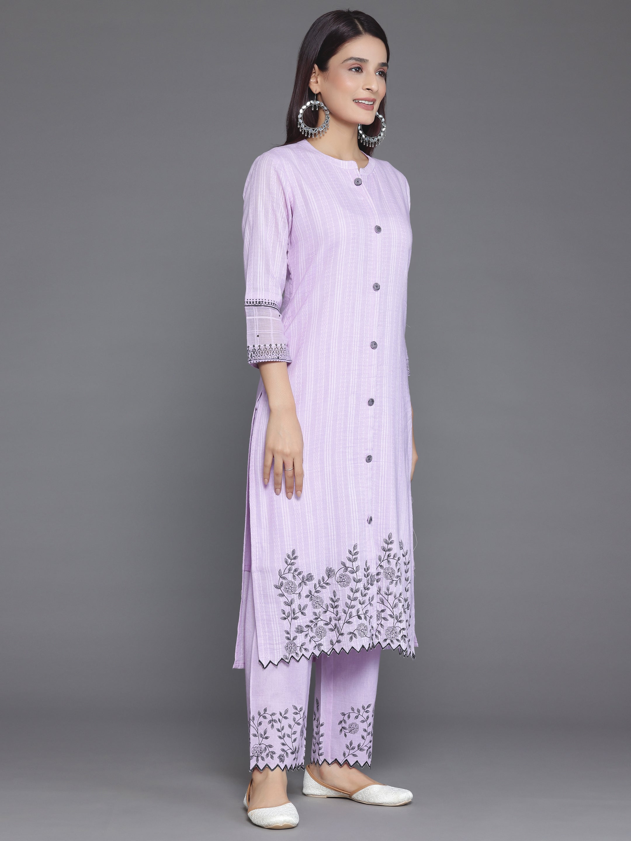 Lavender Woven Design Cotton Straight Suit With Dupatta