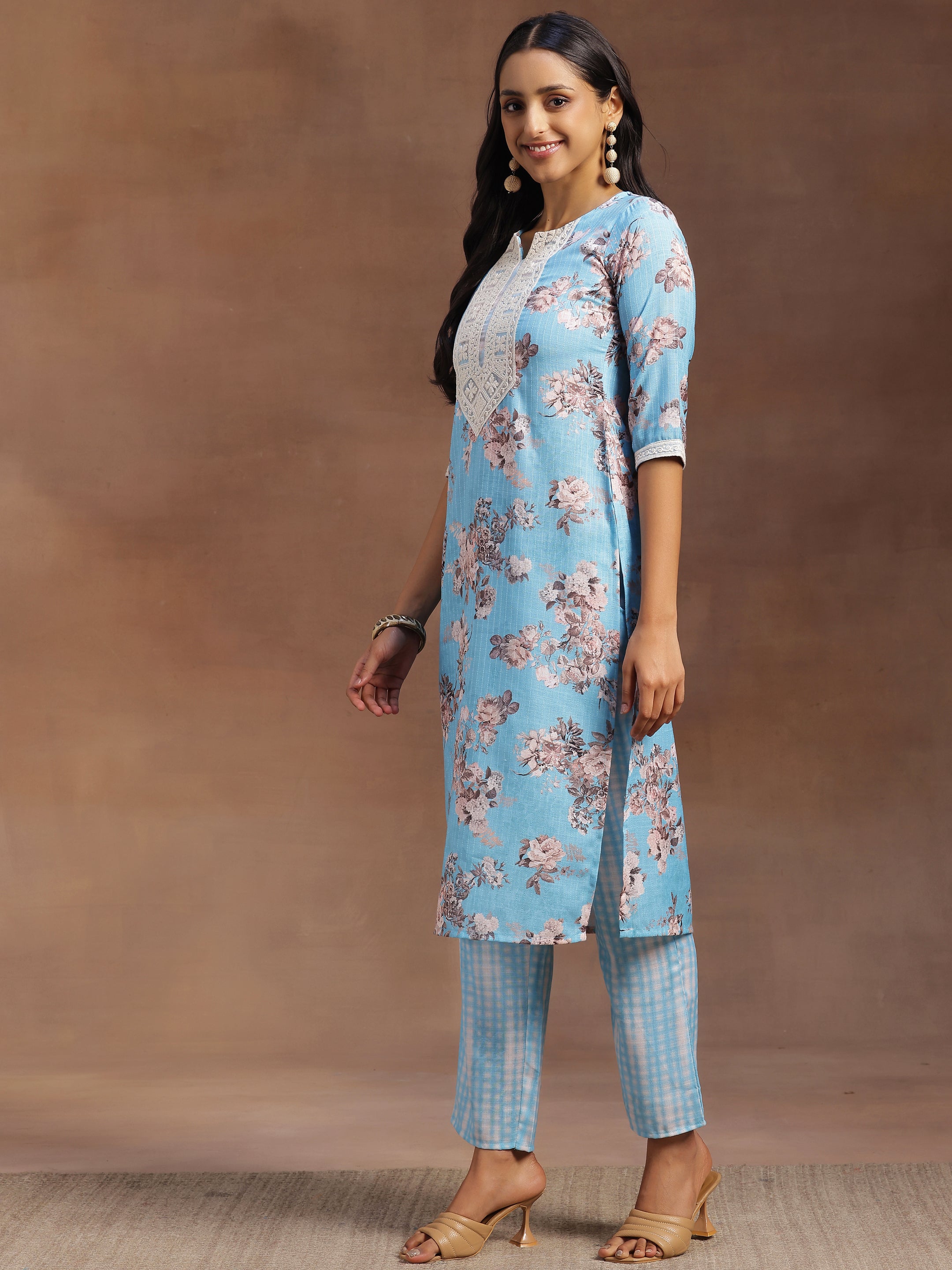 Blue Printed Cotton Straight Suit With Dupatta