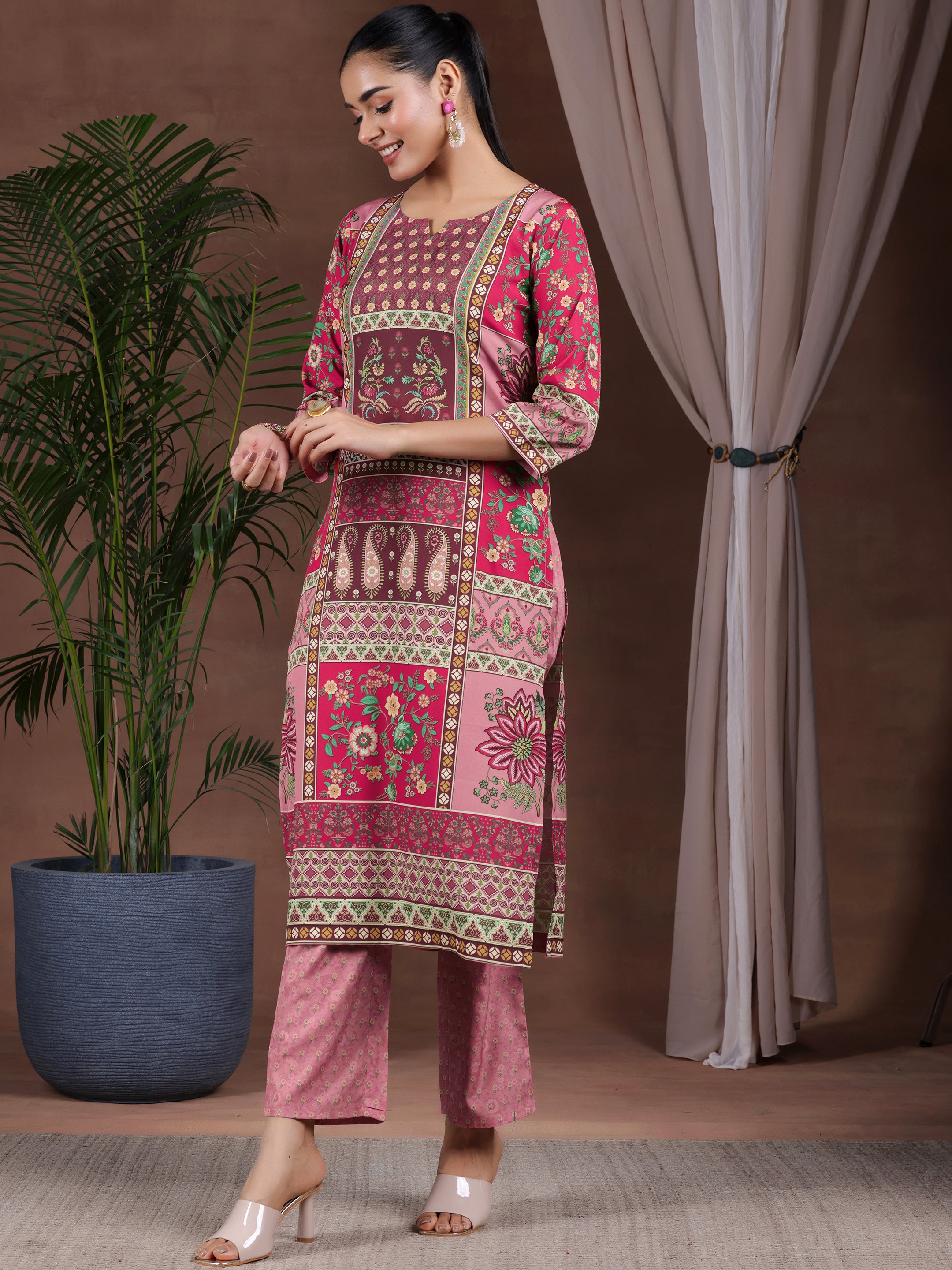 Multi Printed Poly Crepe Straight Suit With Dupatta