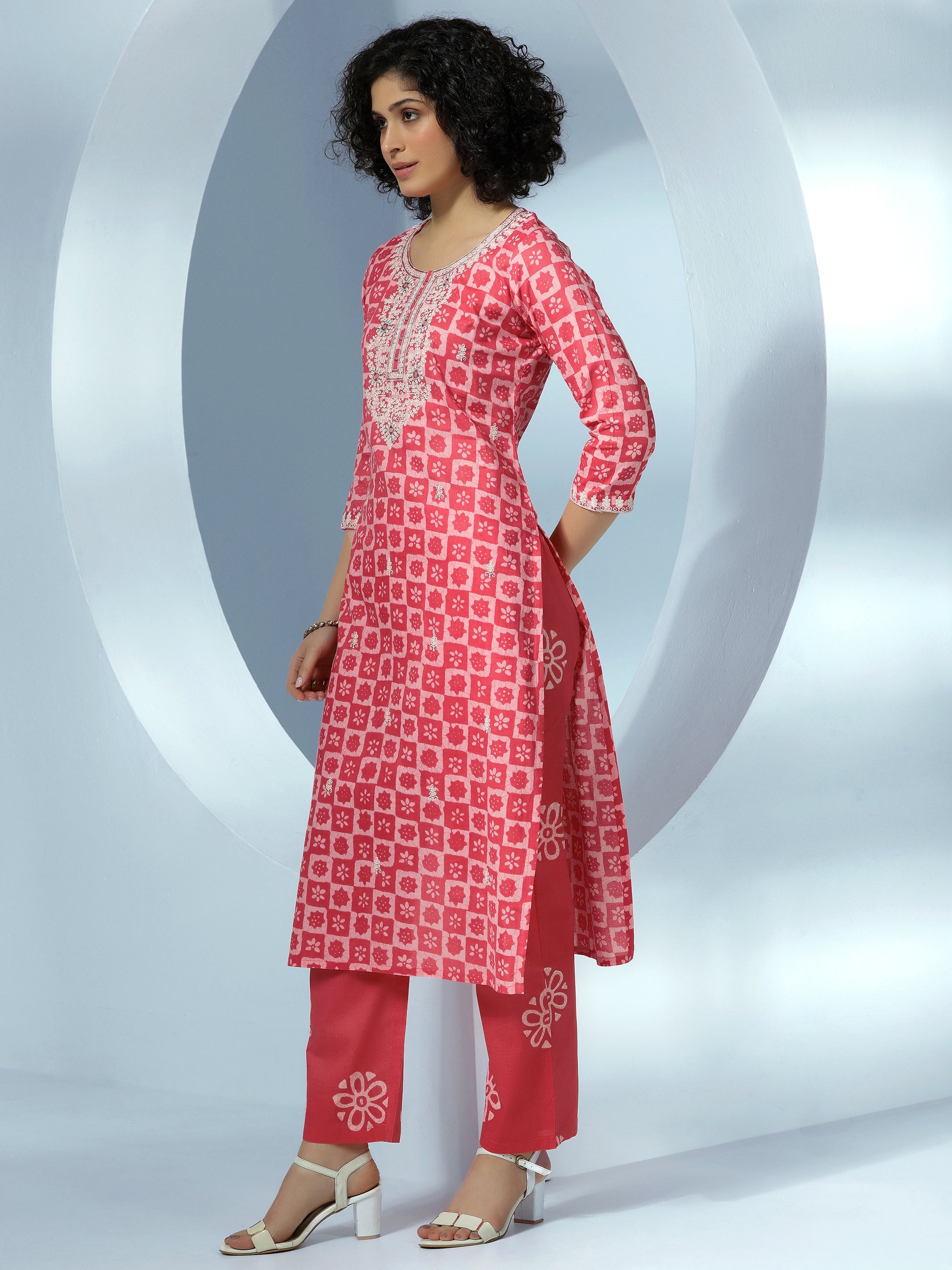 Coral Printed Cotton Straight Suit With Dupatta