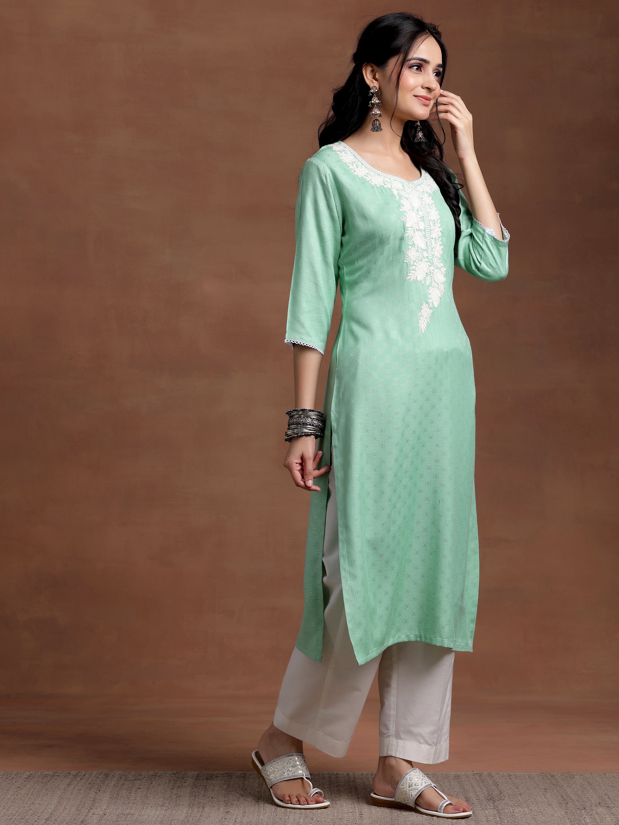 Green Yoke Design Rayon Straight Kurta