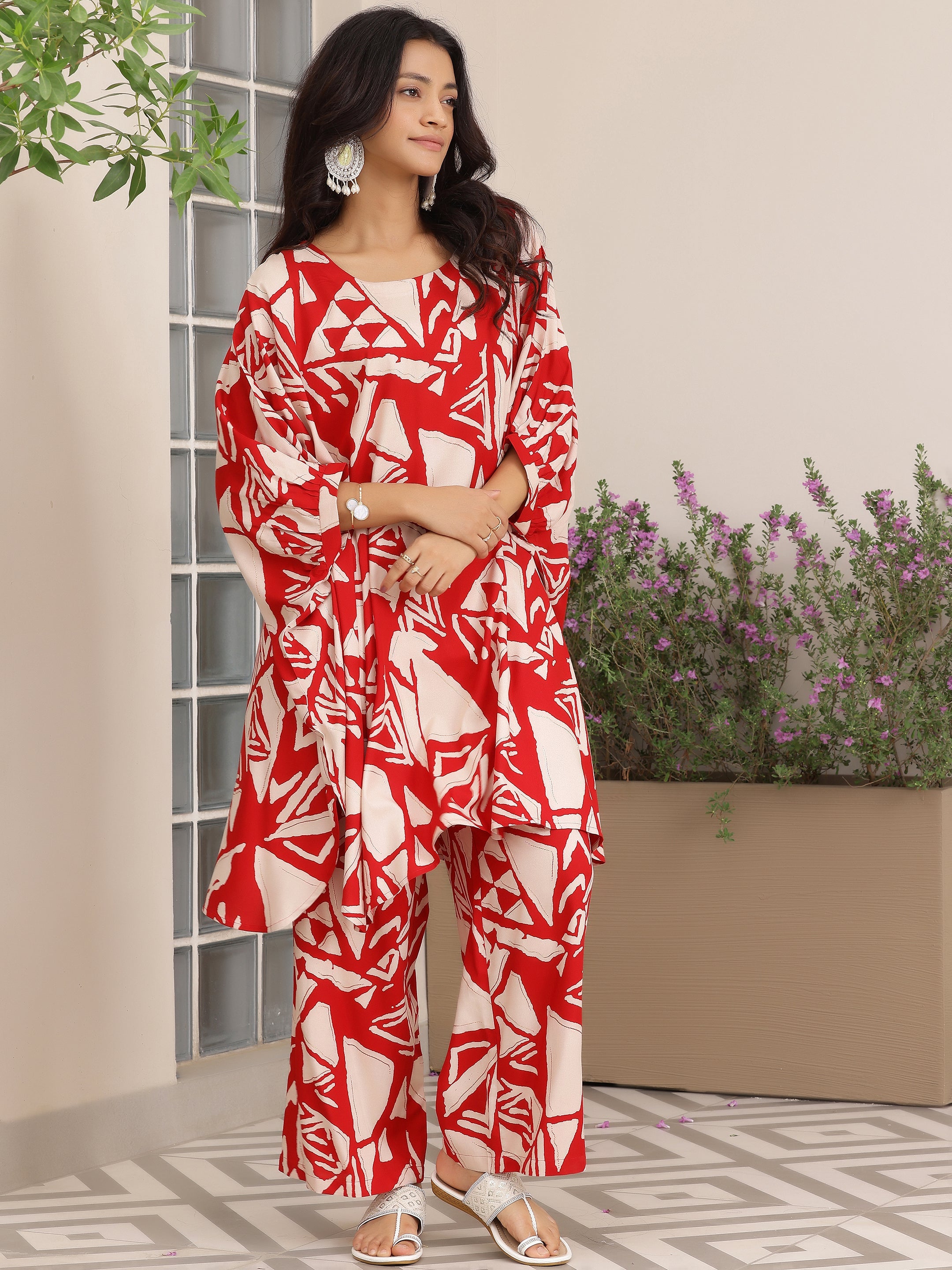 Red Printed Rayon Co-Ords