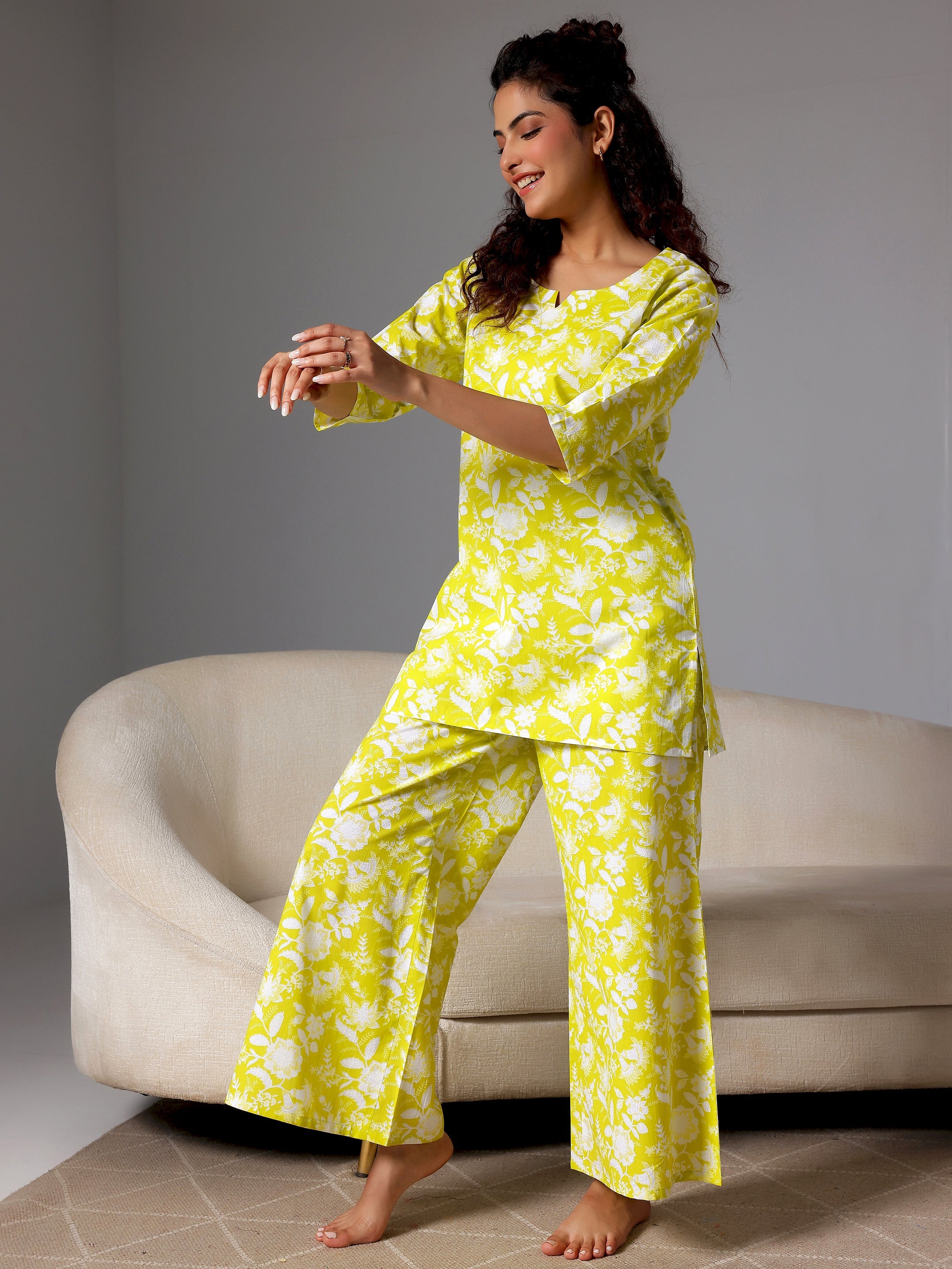 Green Printed Cotton Night Suits