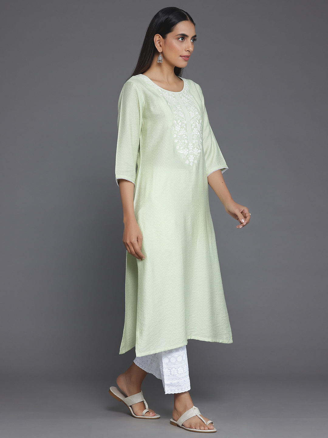 Green Yoke Design Silk Straight Kurta