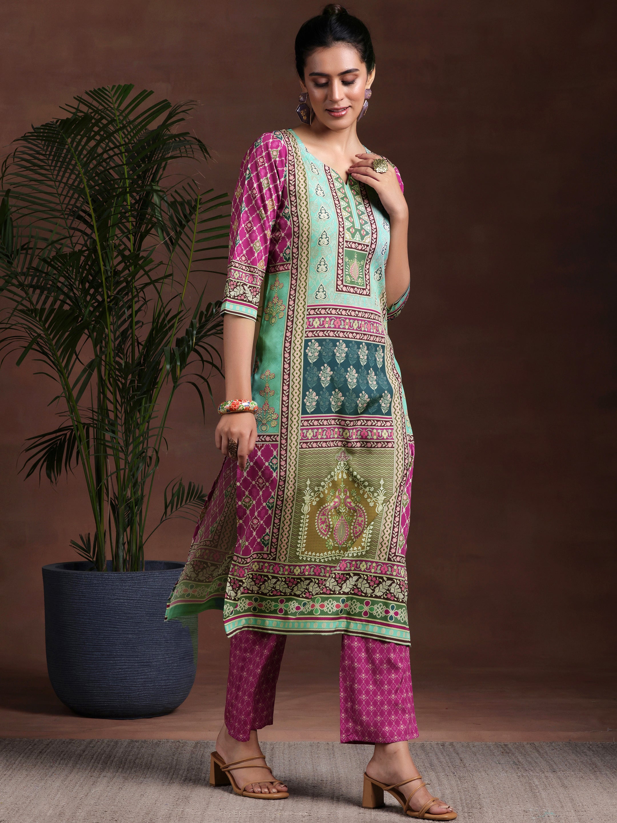 Multi Printed Poly Crepe Straight Suit With Dupatta