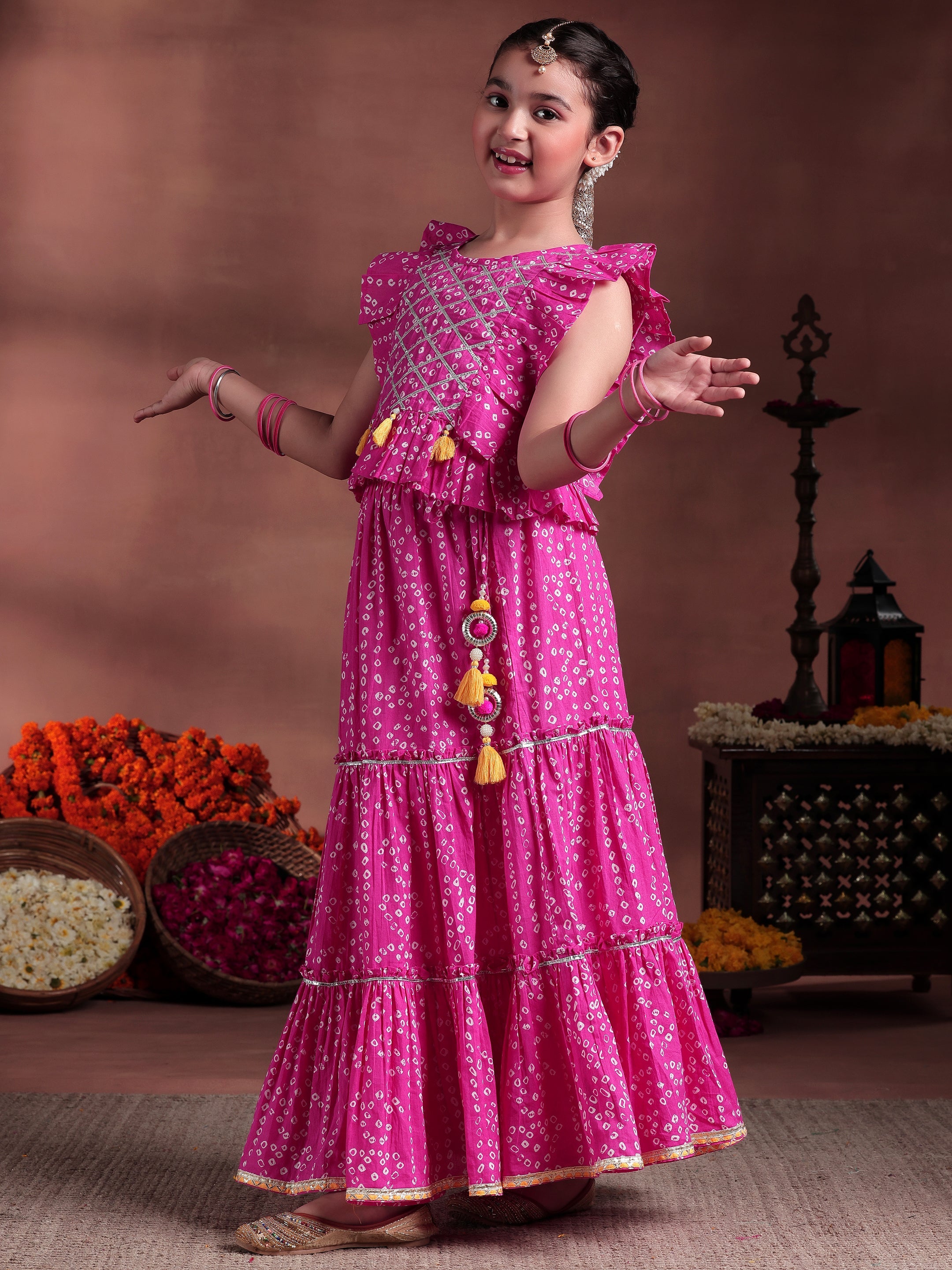 Kids Pink Printed Cotton Ready to Wear Lehenga Choli