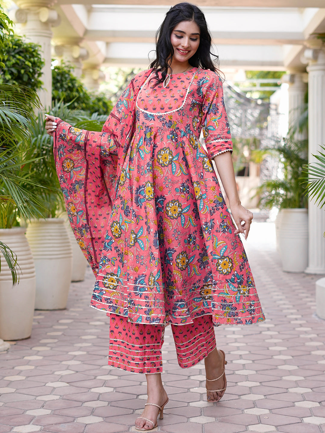 Pink Printed Cotton Suit Set