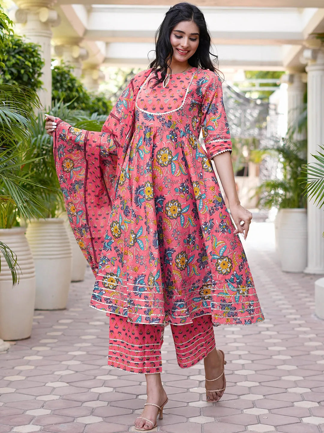 Pink Printed Cotton Suit Set