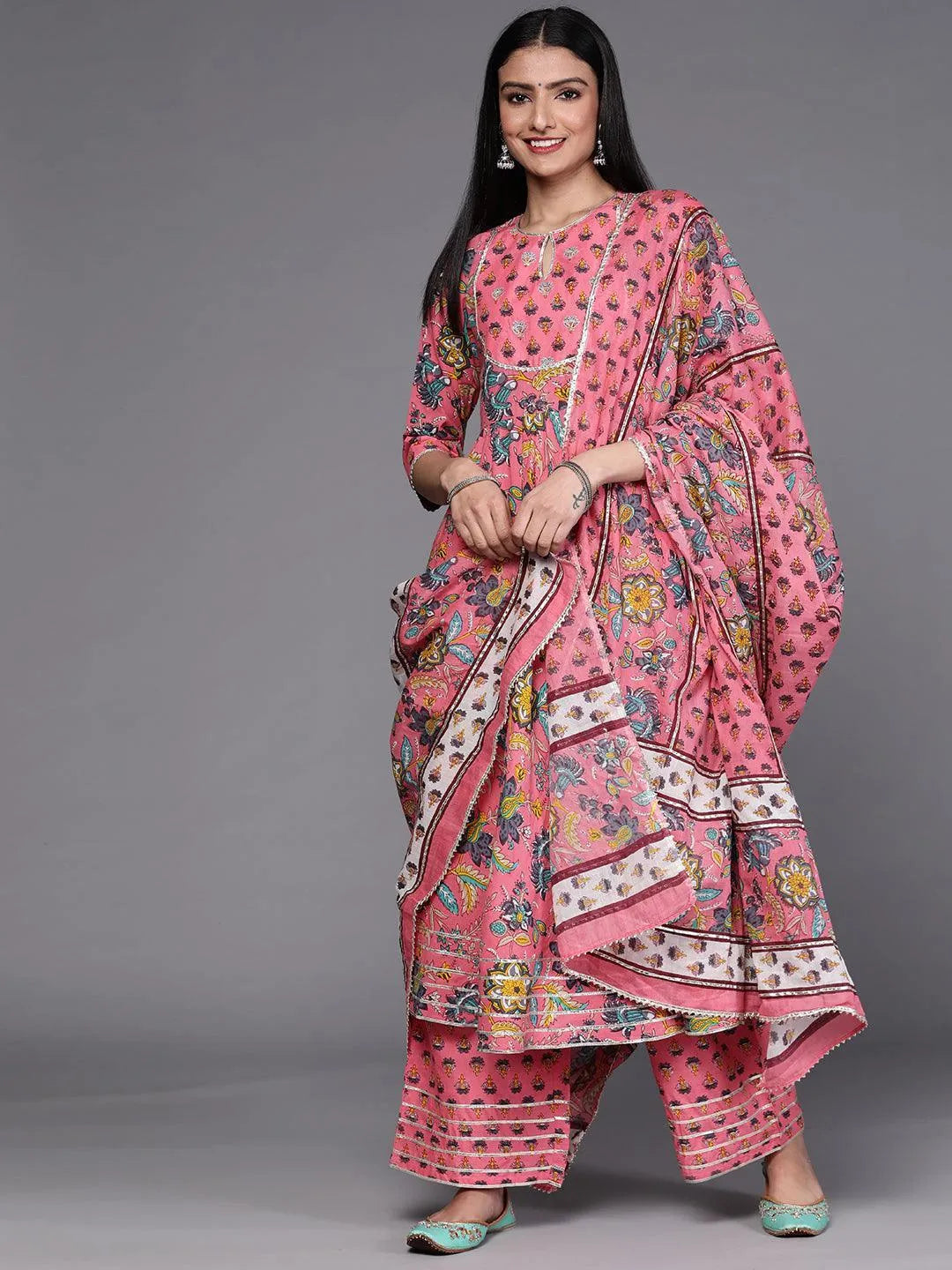 Pink Printed Cotton Suit Set