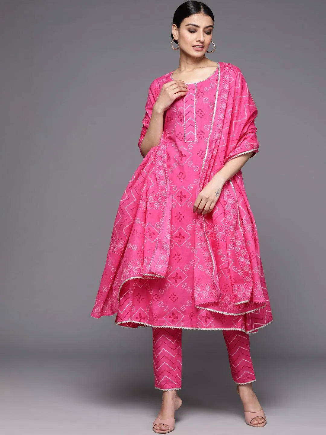 Pink Printed Cotton Suit Set