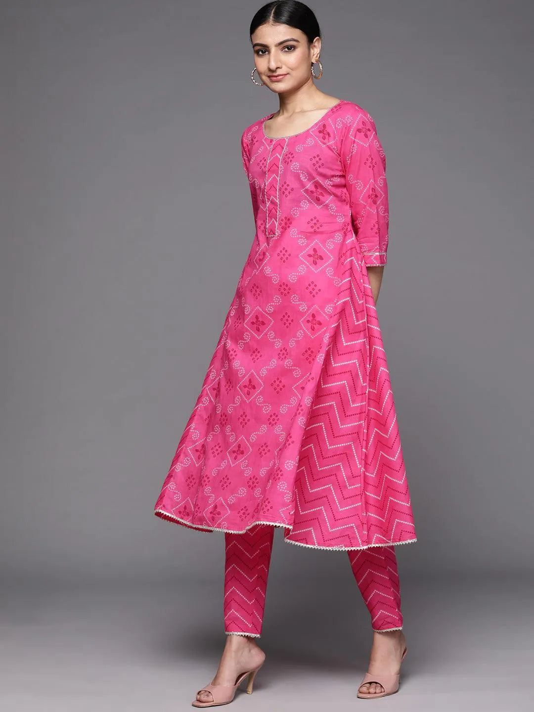 Pink Printed Cotton Suit Set