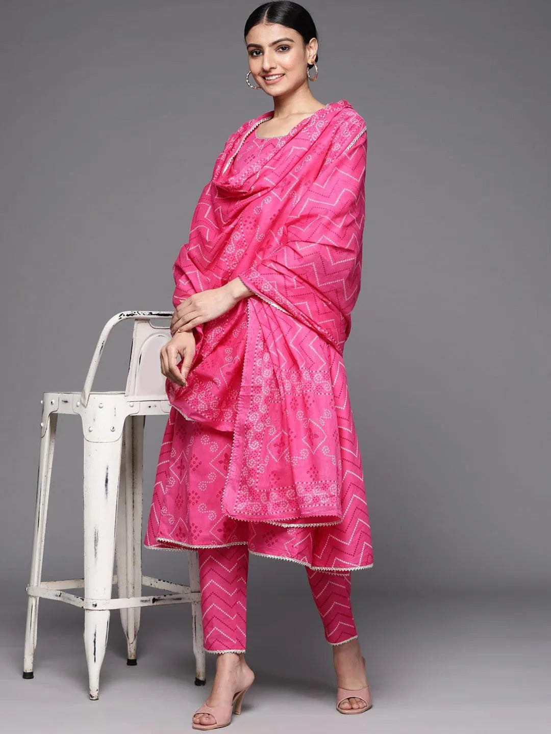 Pink Printed Cotton Suit Set