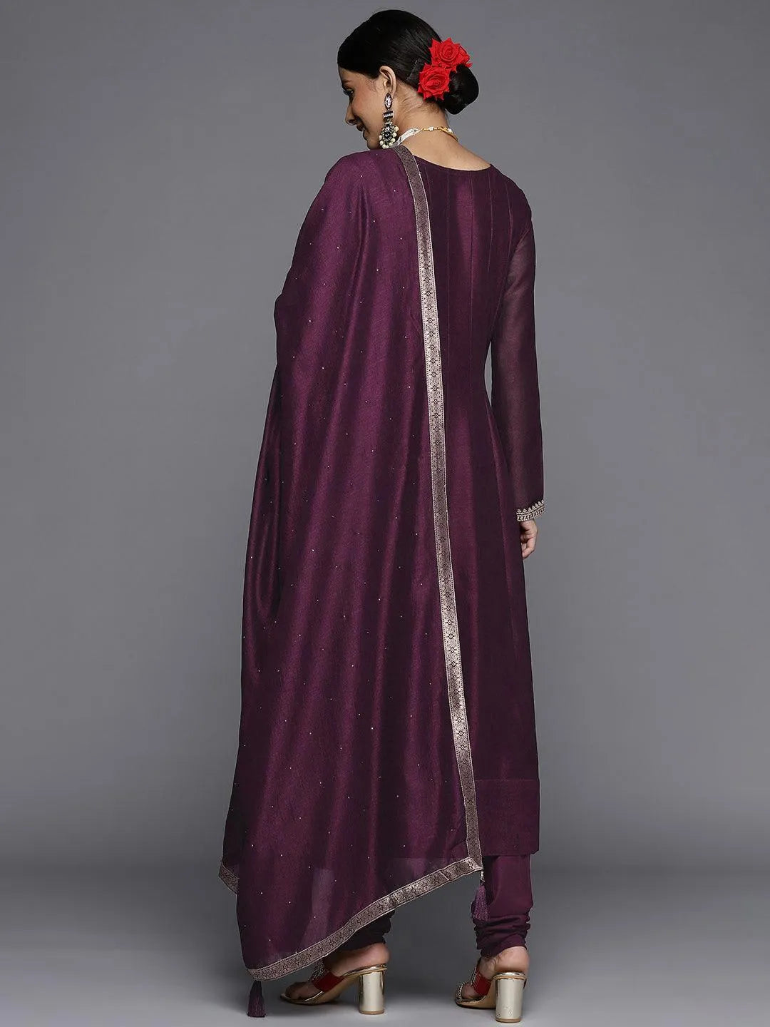 Purple Yoke Design Silk Blend Anarkali Suit With Dupatta