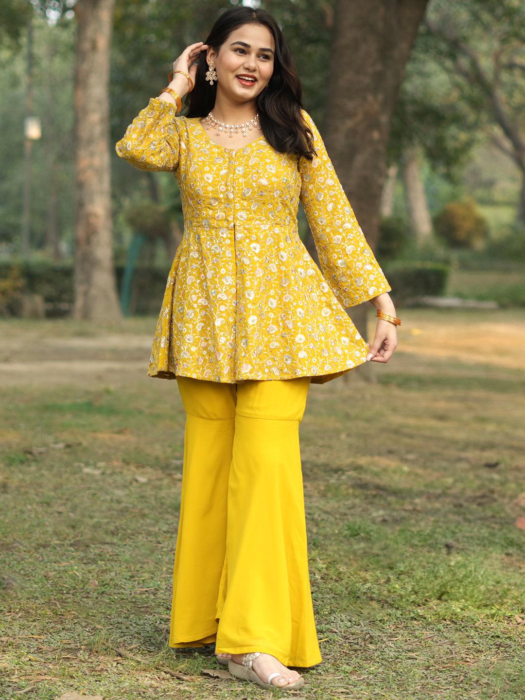 Mustard Embellished Georgette Co-Ords - ShopLibas