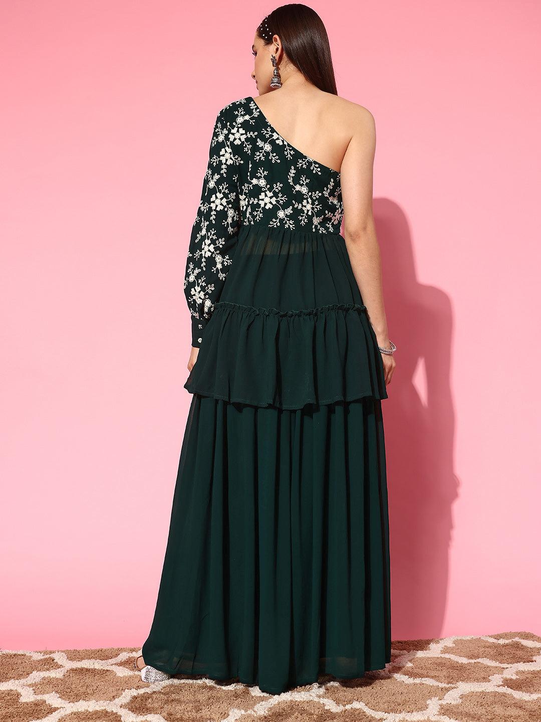 Green Embellished Georgette Co-Ords