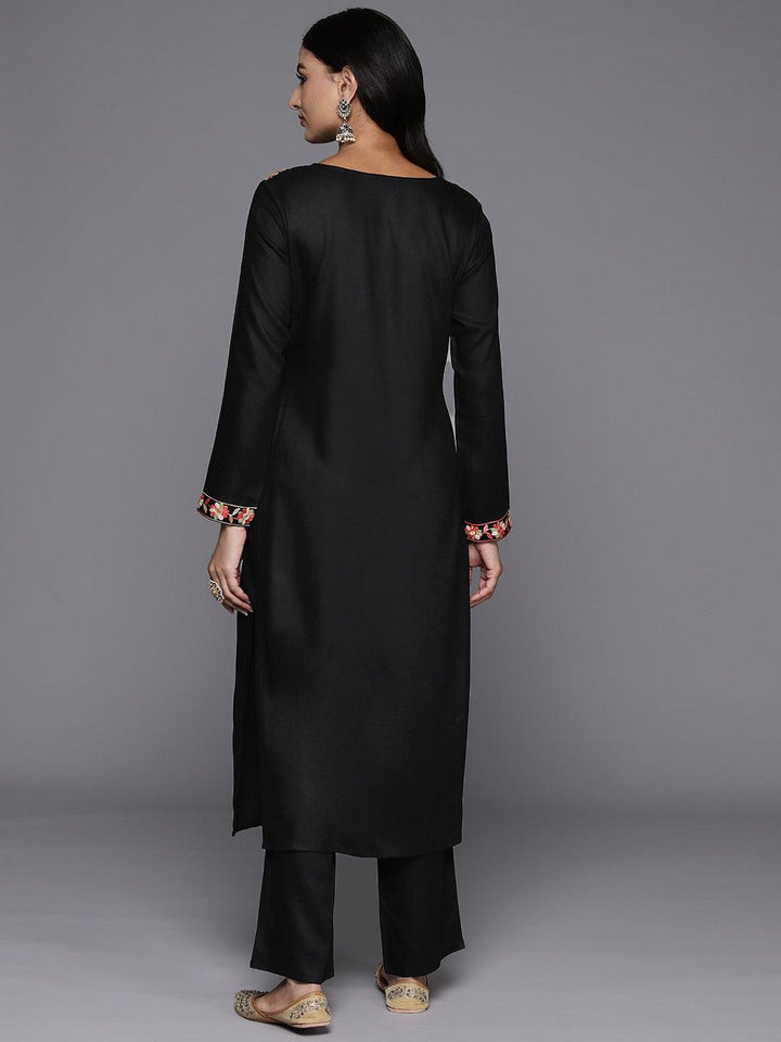 Black Yoke Design Wool Blend Straight Kurta With Palazzos - ShopLibas