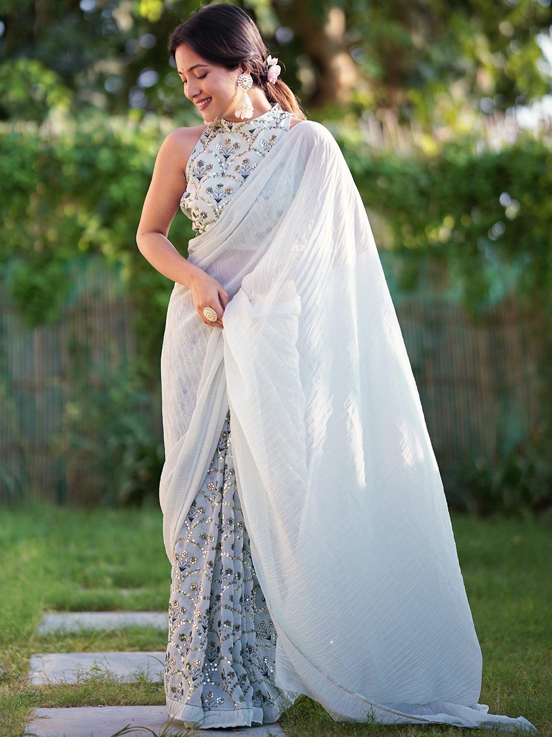 Blue Embellished Georgette Saree