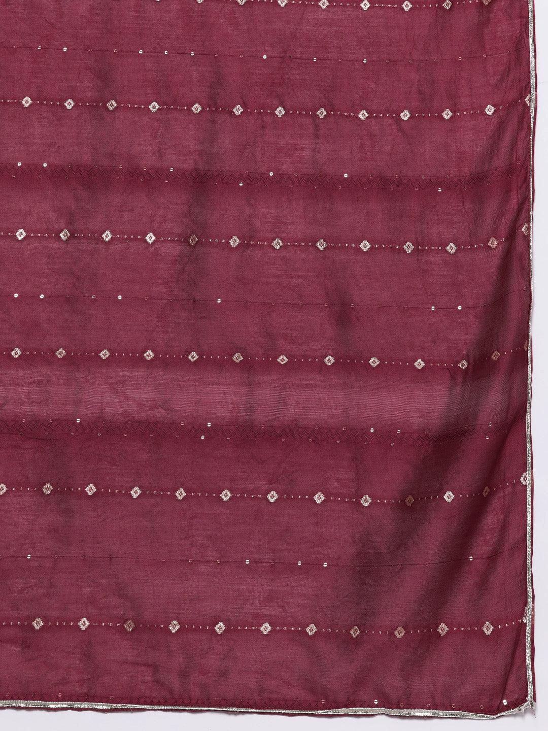 Mauve Yoke Design Silk Blend Straight Suit With Dupatta