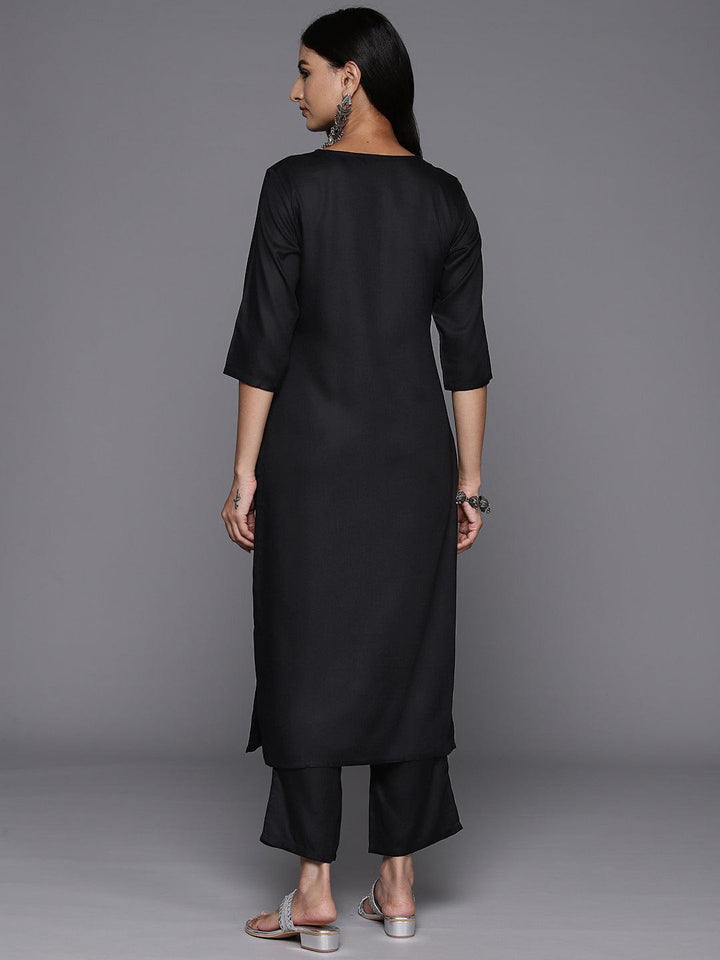 Black Yoke Design Wool Blend Straight Kurta With Trousers - ShopLibas