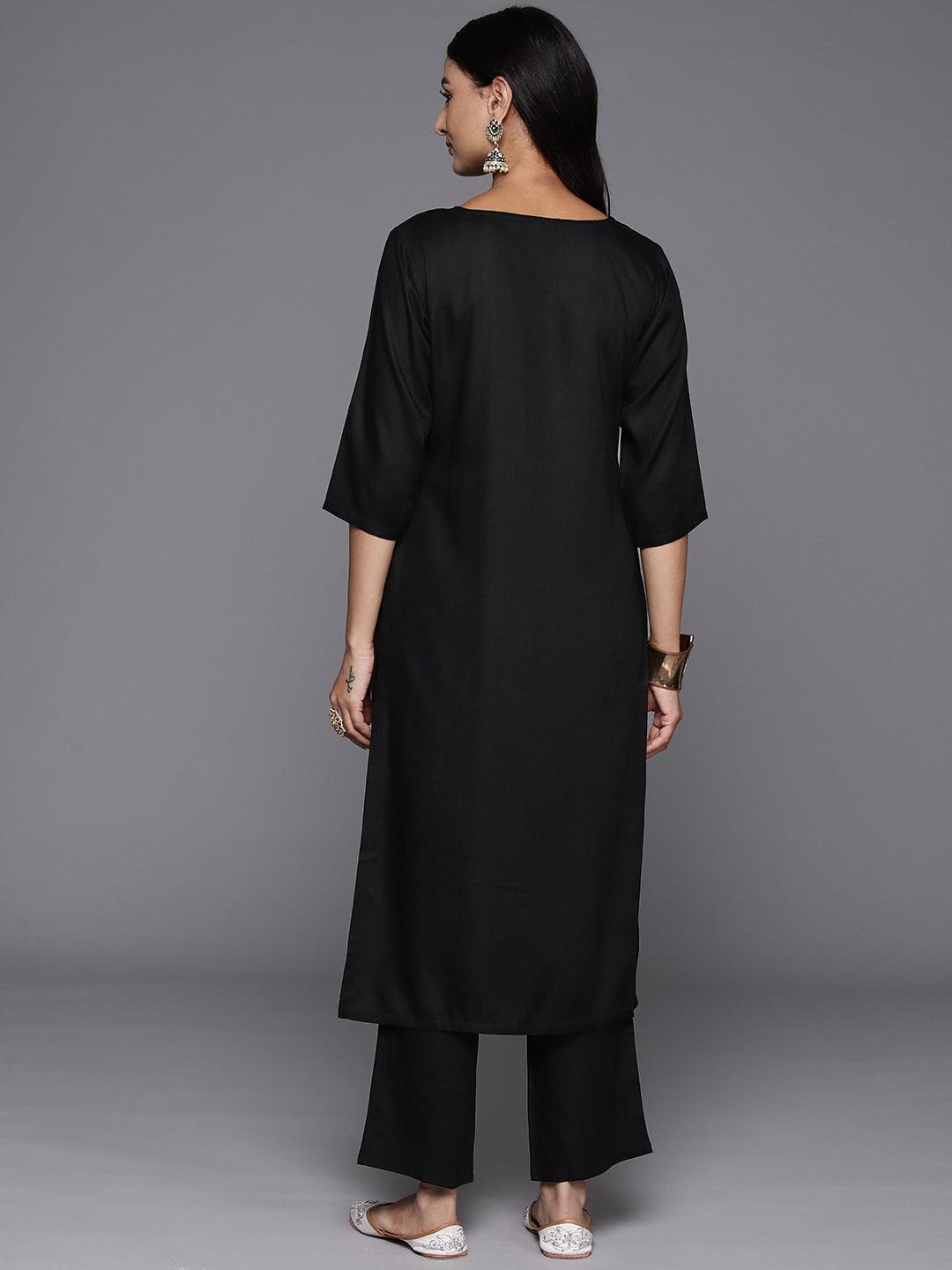 Black Yoke Design Wool Blend Straight Kurta Set