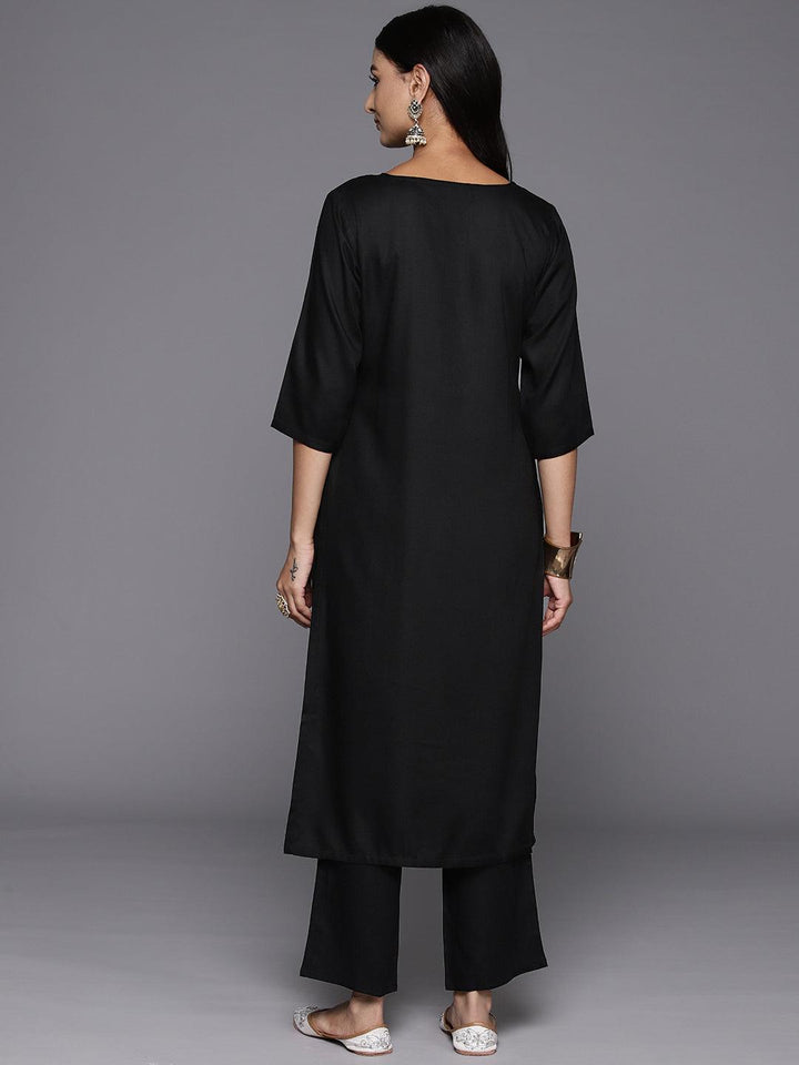 Black Yoke Design Wool Blend Straight Kurta With Trousers - ShopLibas