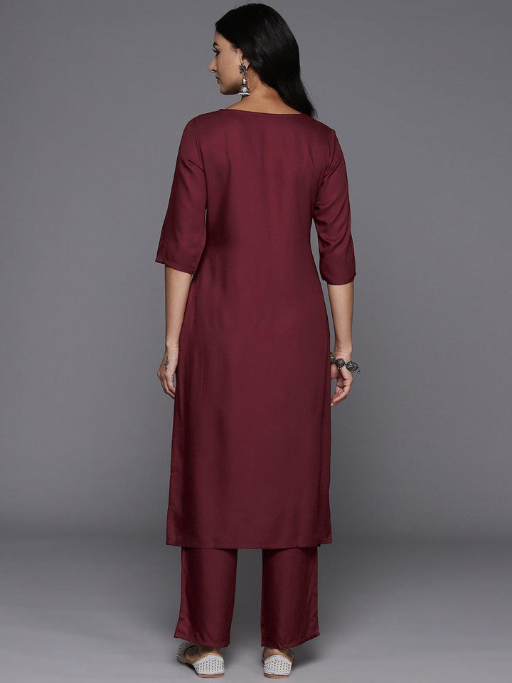 Maroon Yoke Design Wool Blend Straight Kurta With Trousers - ShopLibas