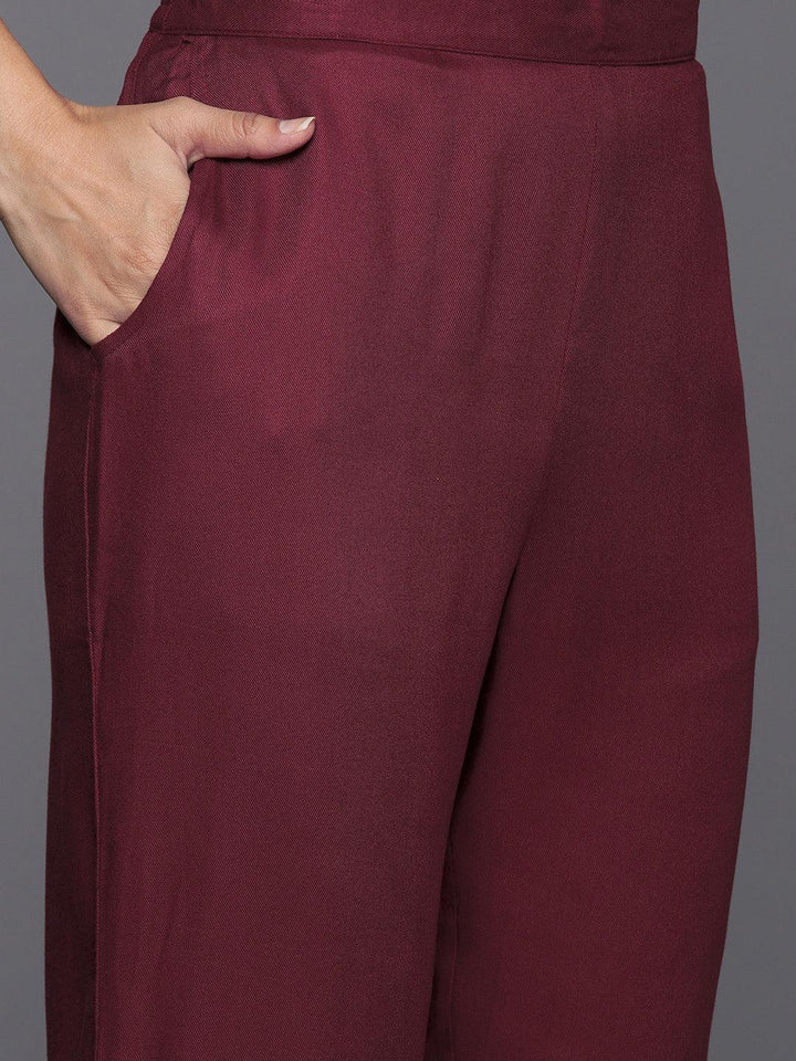 Maroon Yoke Design Wool Blend Straight Kurta With Trousers - ShopLibas