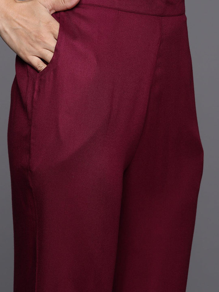 Maroon Yoke Design Wool Blend Straight Kurta With Trousers - ShopLibas