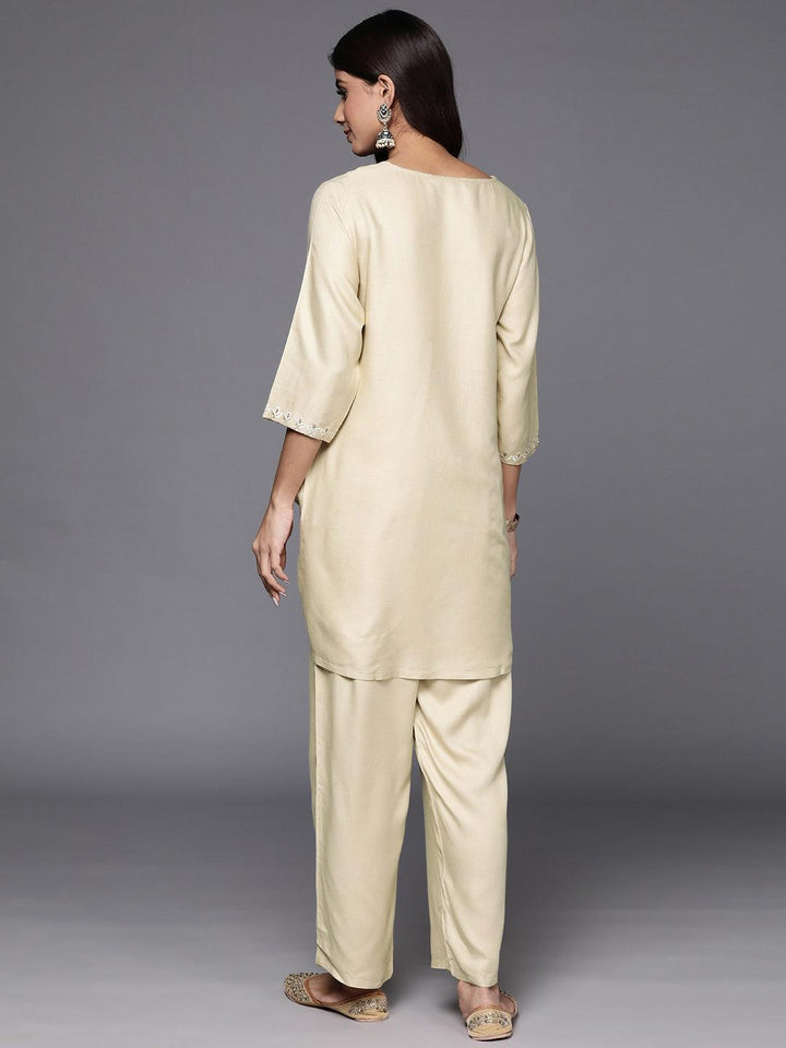 Off White Self Design Wool Blend Tunic With Trousers - ShopLibas