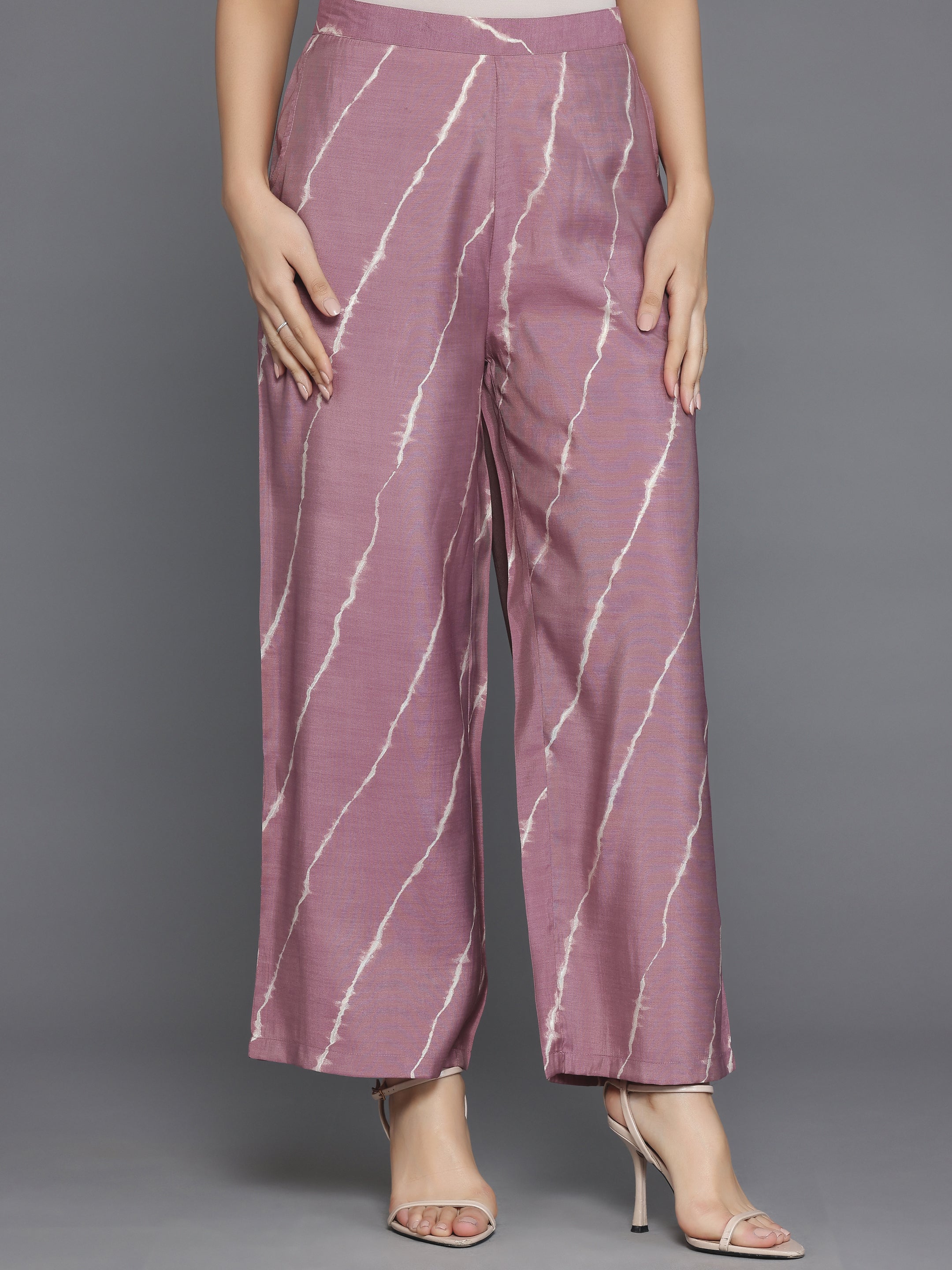 Mauve Printed Silk Blend Straight Suit With Dupatta