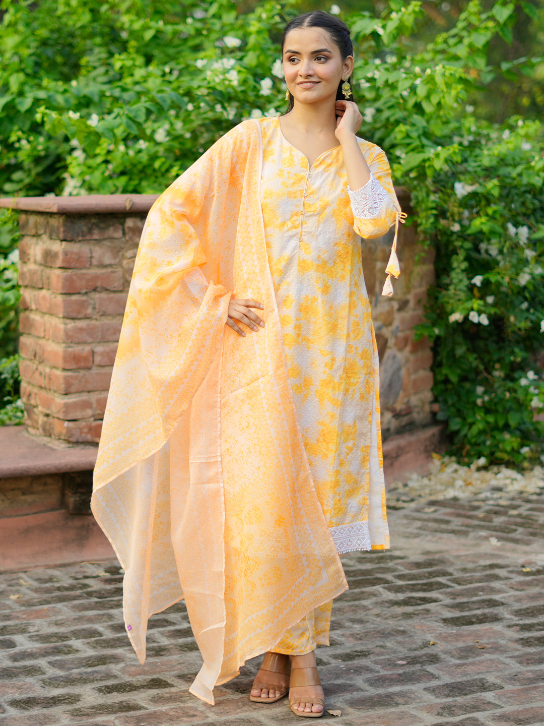 Yellow Embroidered Cotton Blend Straight Suit With Dupatta