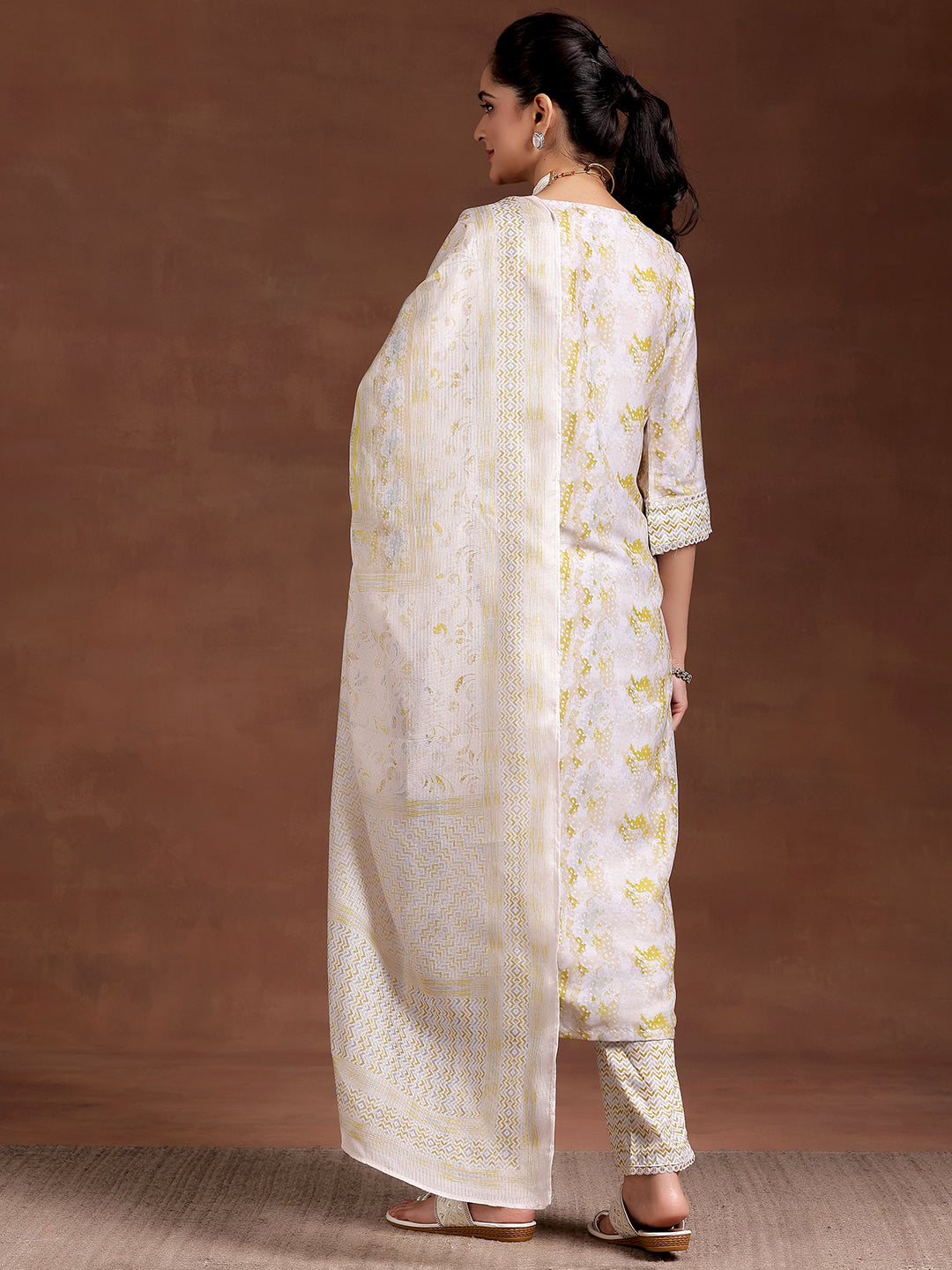 Beige Embroidered Cotton Blend Straight Suit With Dupatta