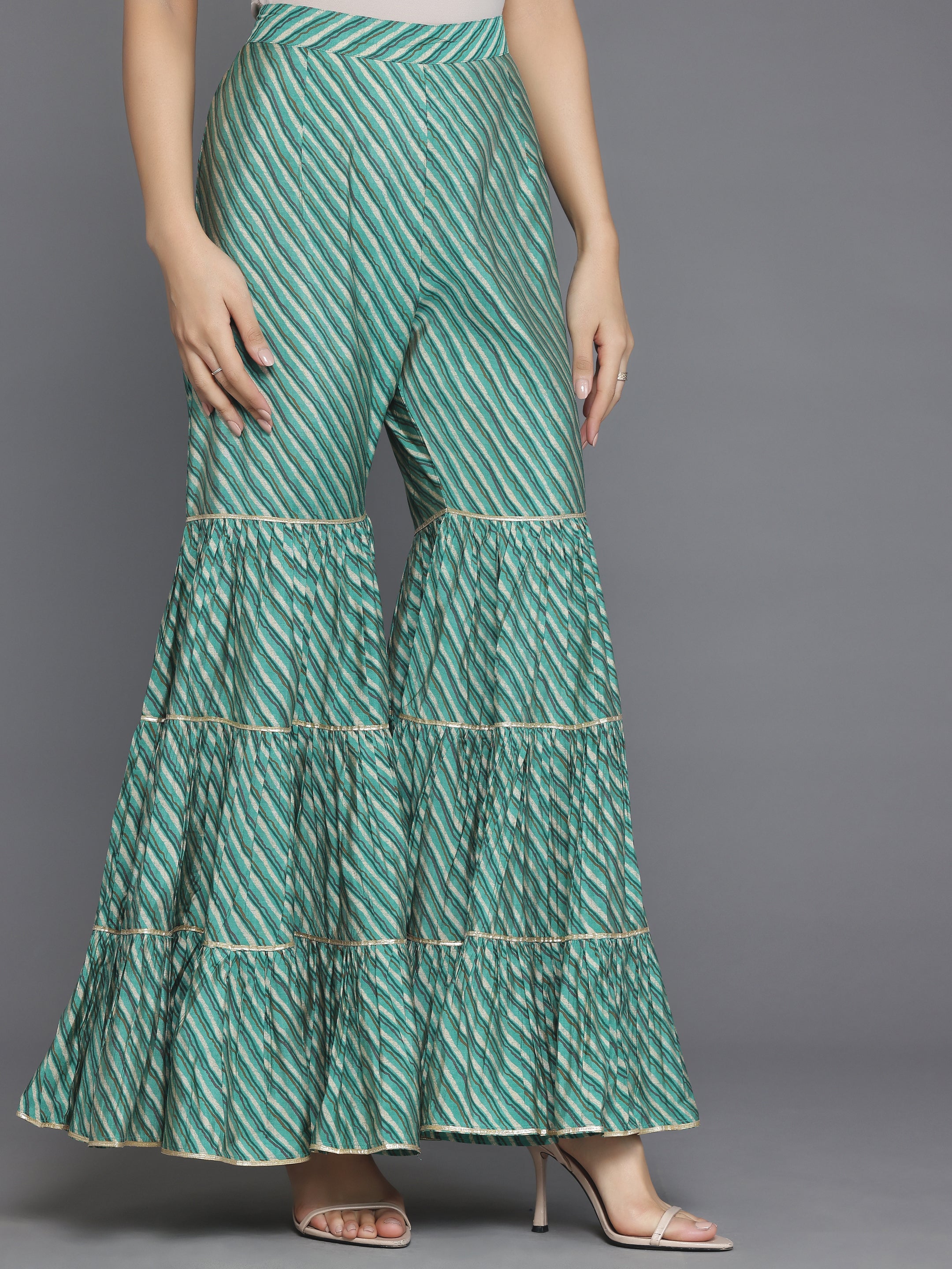 Green Printed Silk Blend Straight Suit With Dupatta