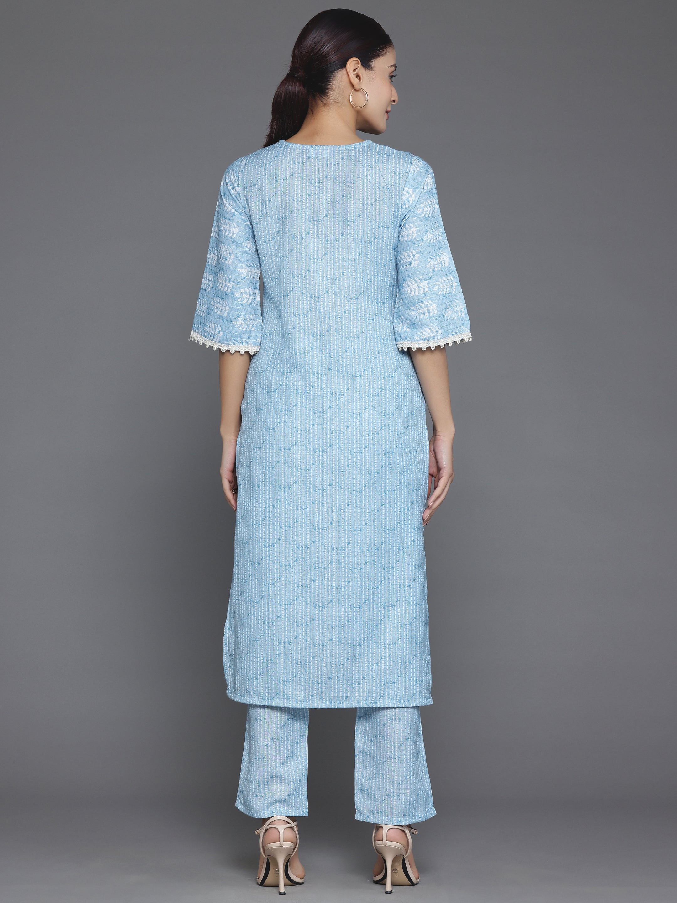 Blue Printed Cotton Straight Kurta Set