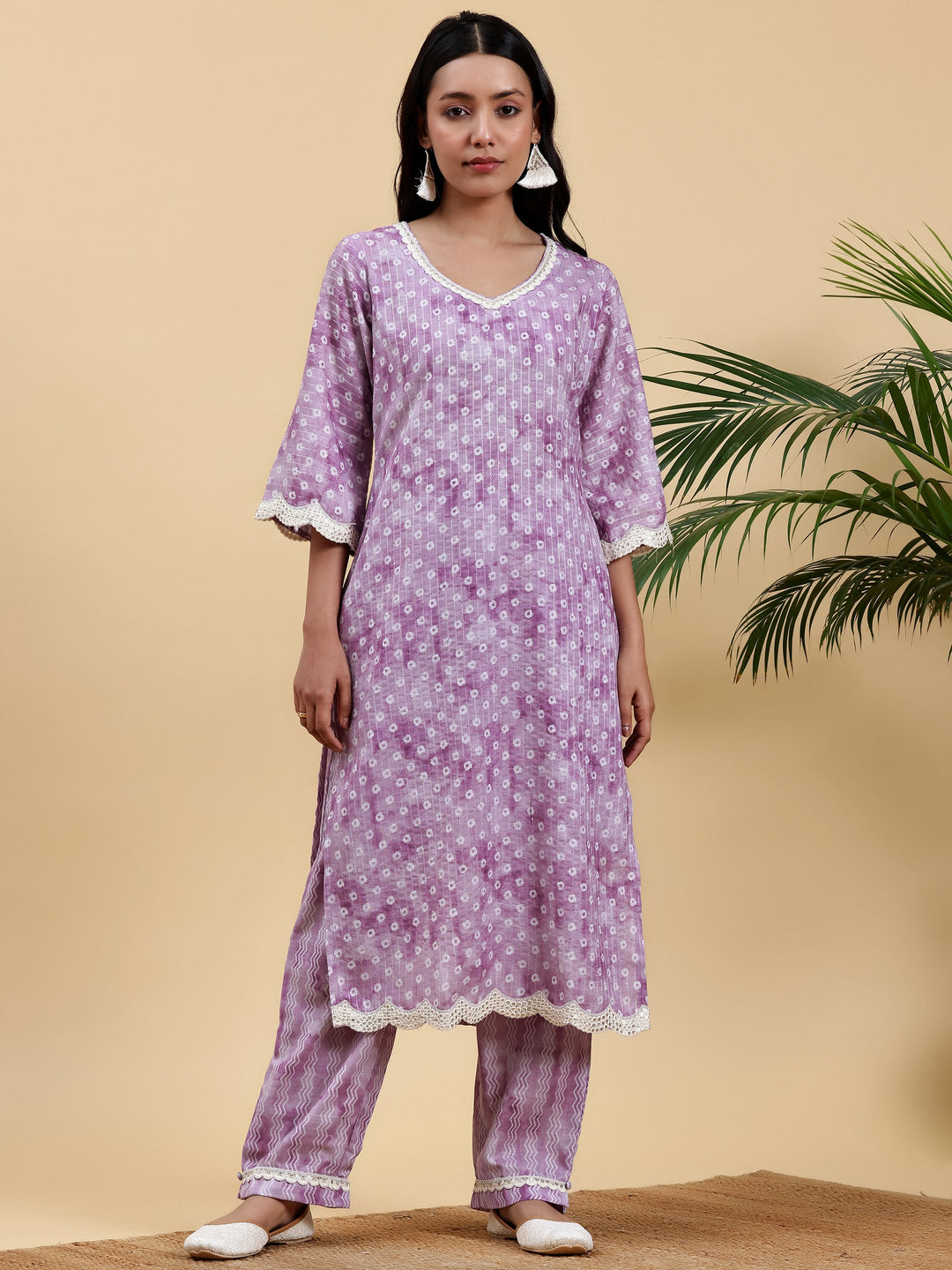 Purple Printed Cotton Straight Kurta Set