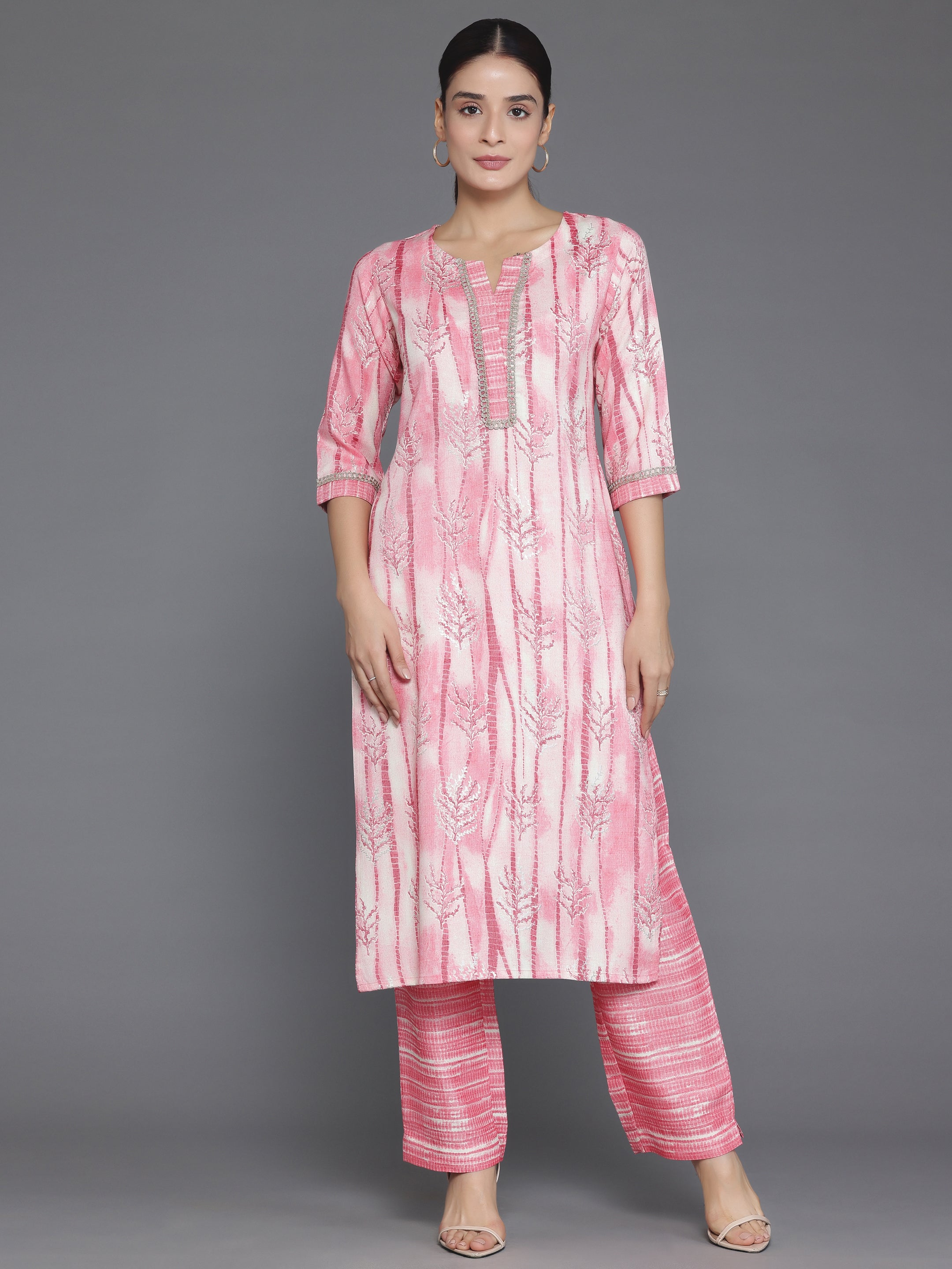 Peach Printed Rayon Straight Kurta Set