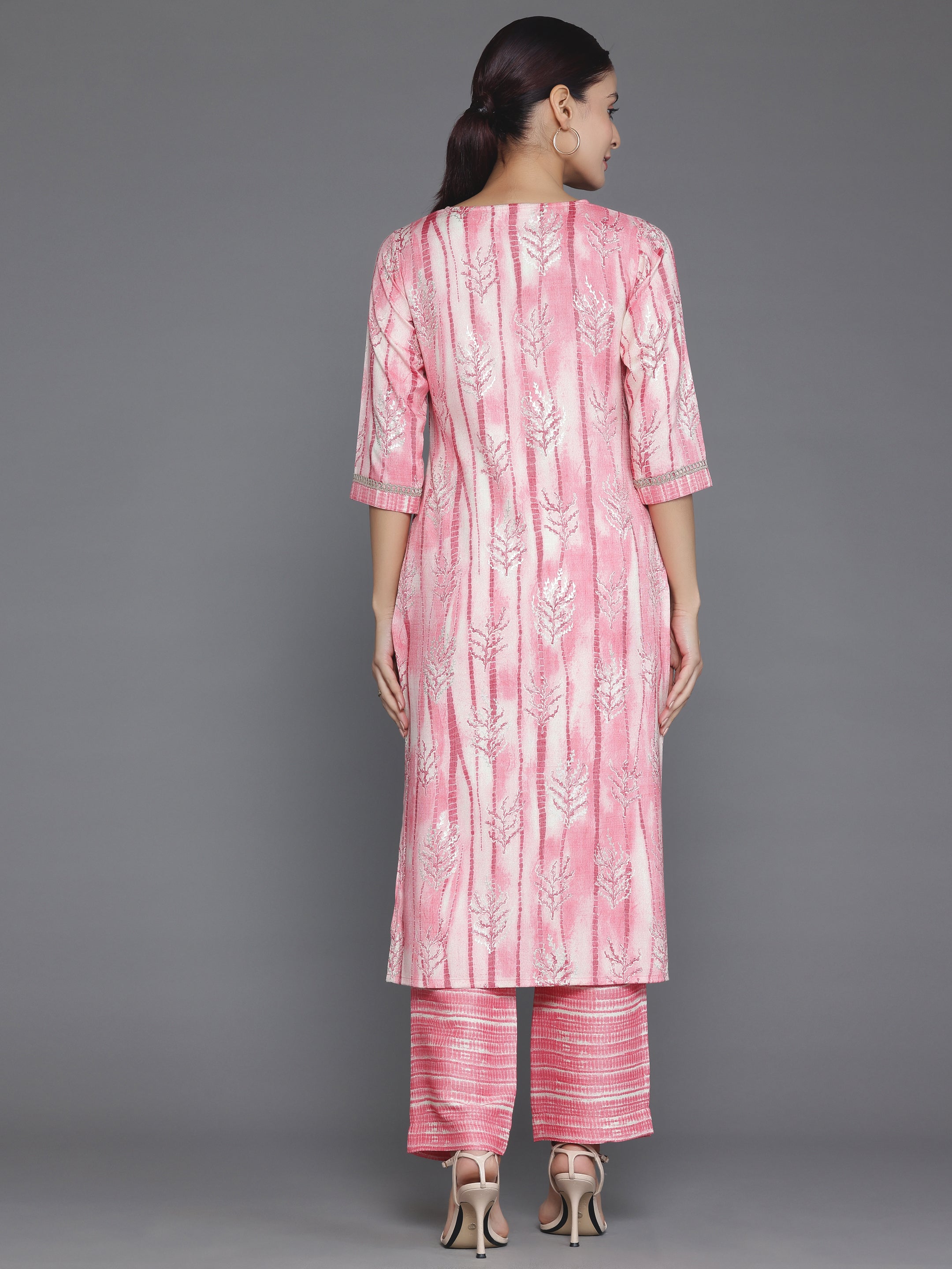 Peach Printed Rayon Straight Kurta Set