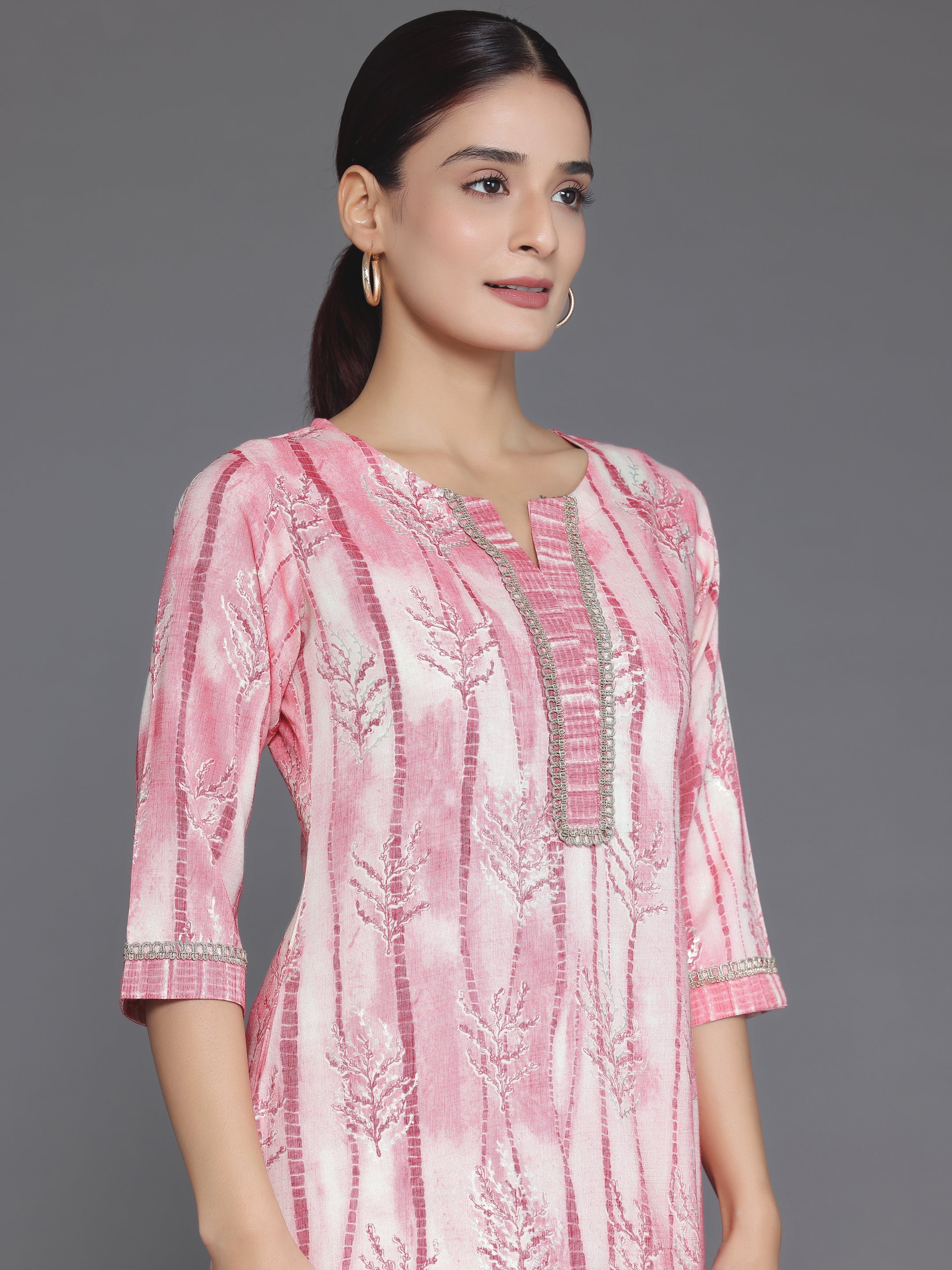 Peach Printed Rayon Straight Kurta Set