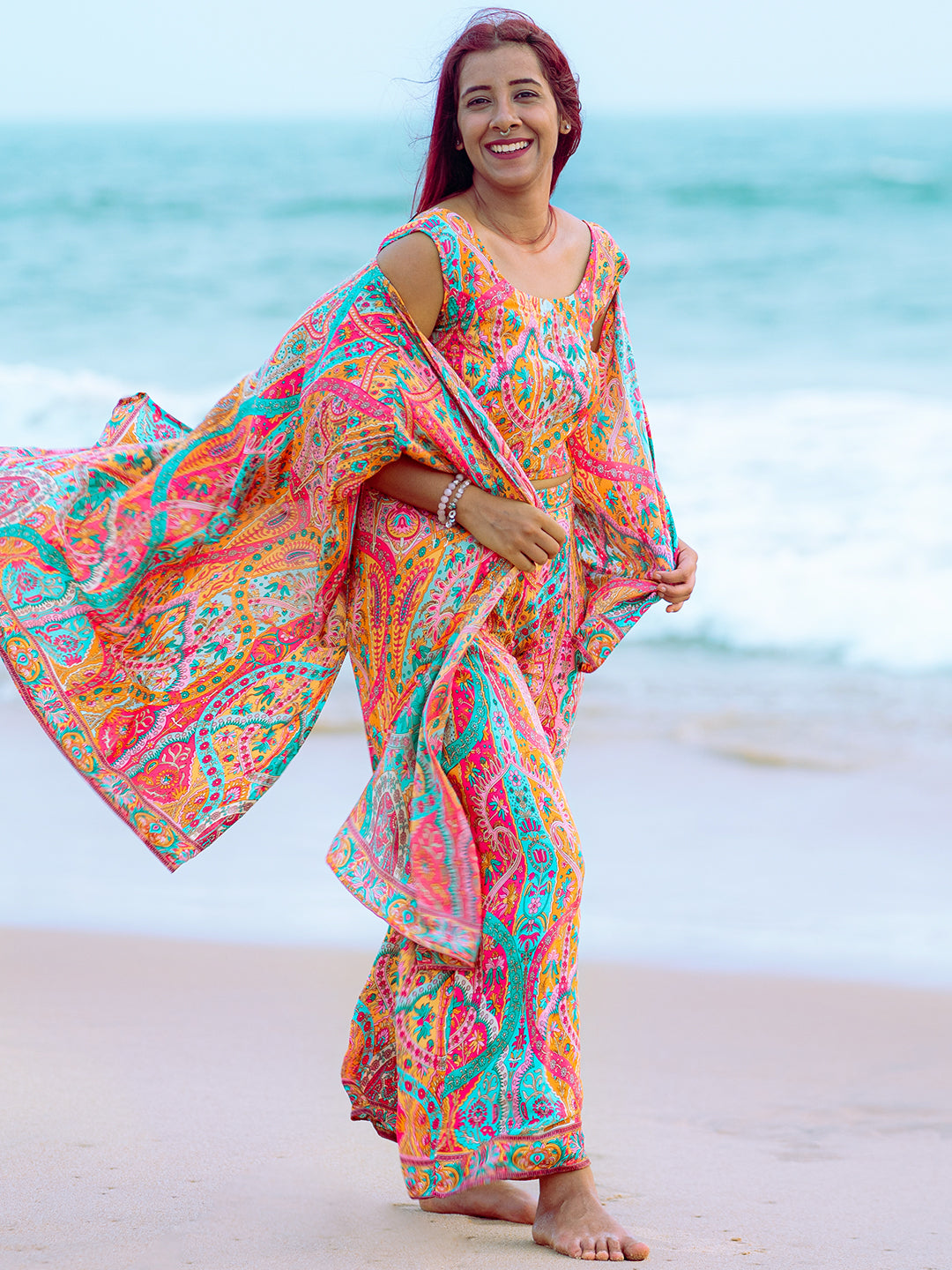 Multicoloured Printed Silk Blend Co-Ords