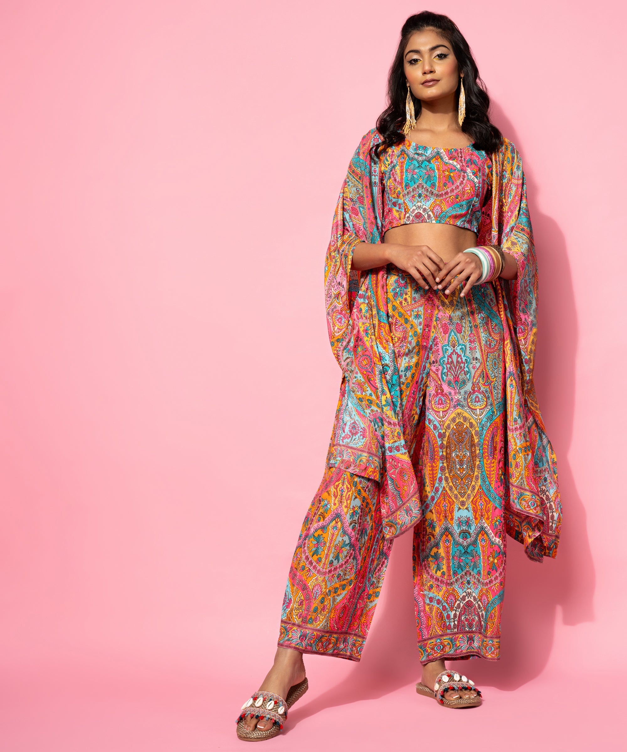 Multicoloured Printed Silk Blend Co-Ords