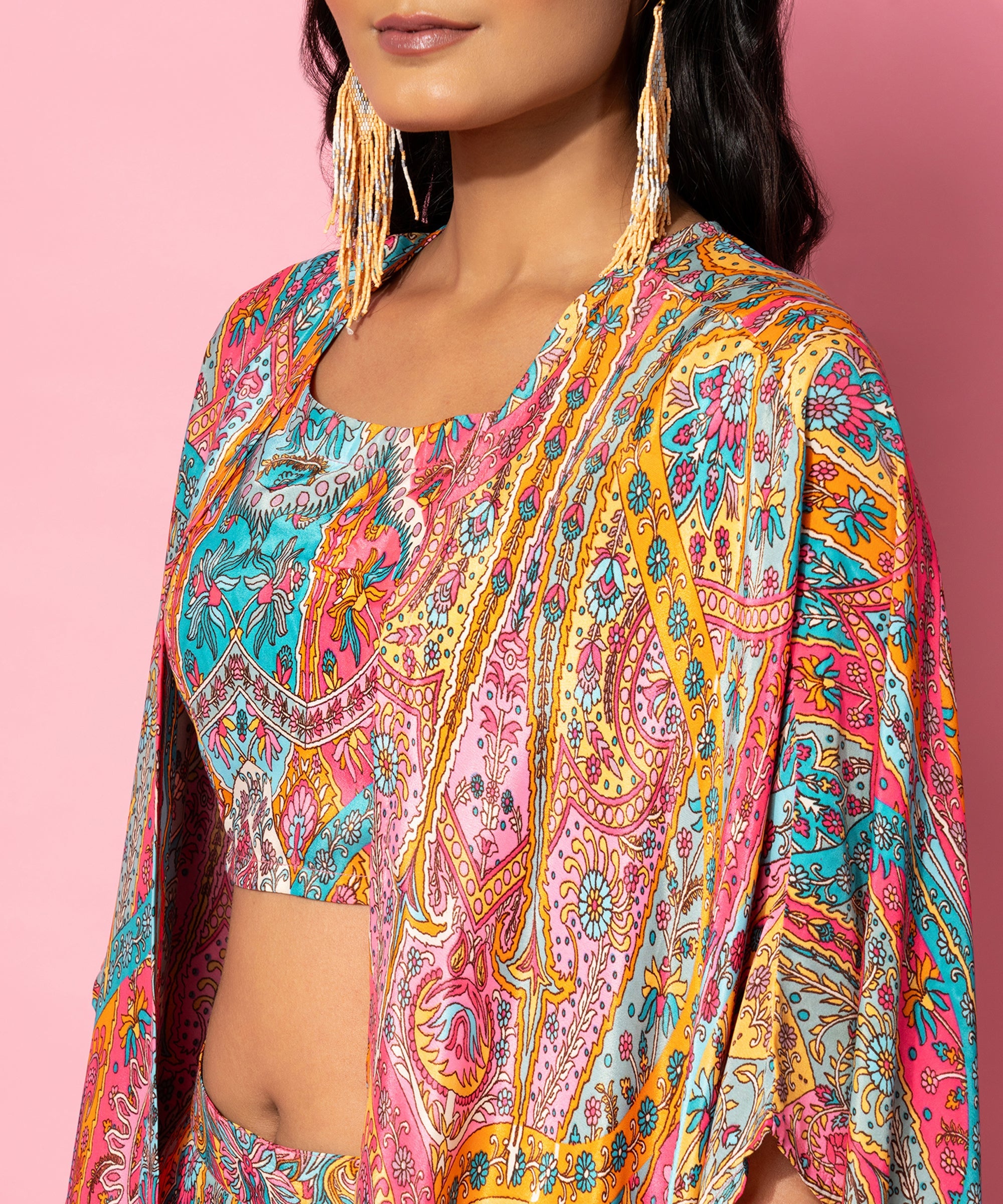 Multicoloured Printed Silk Blend Co-Ords