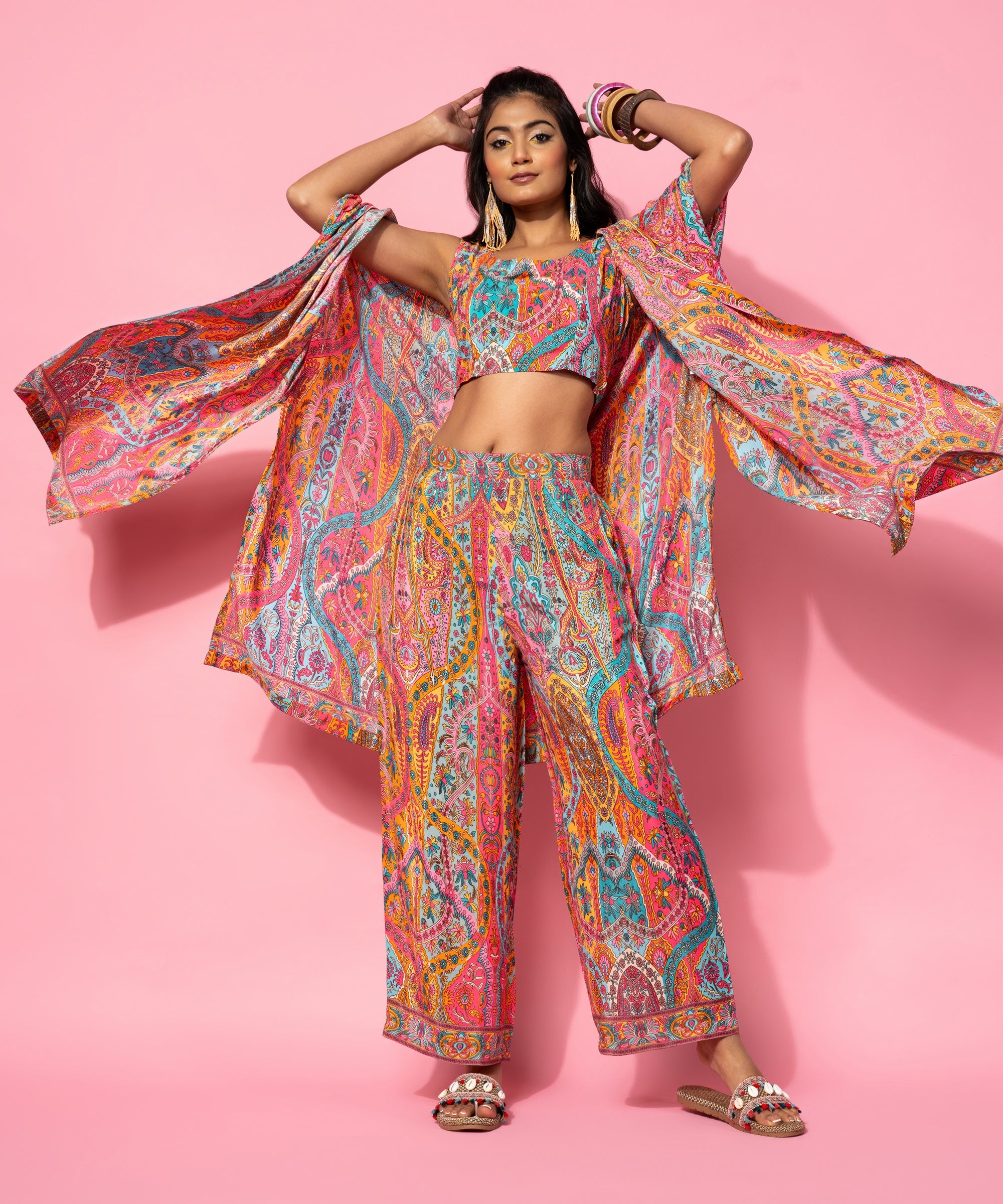 Multicoloured Printed Silk Blend Co-Ords