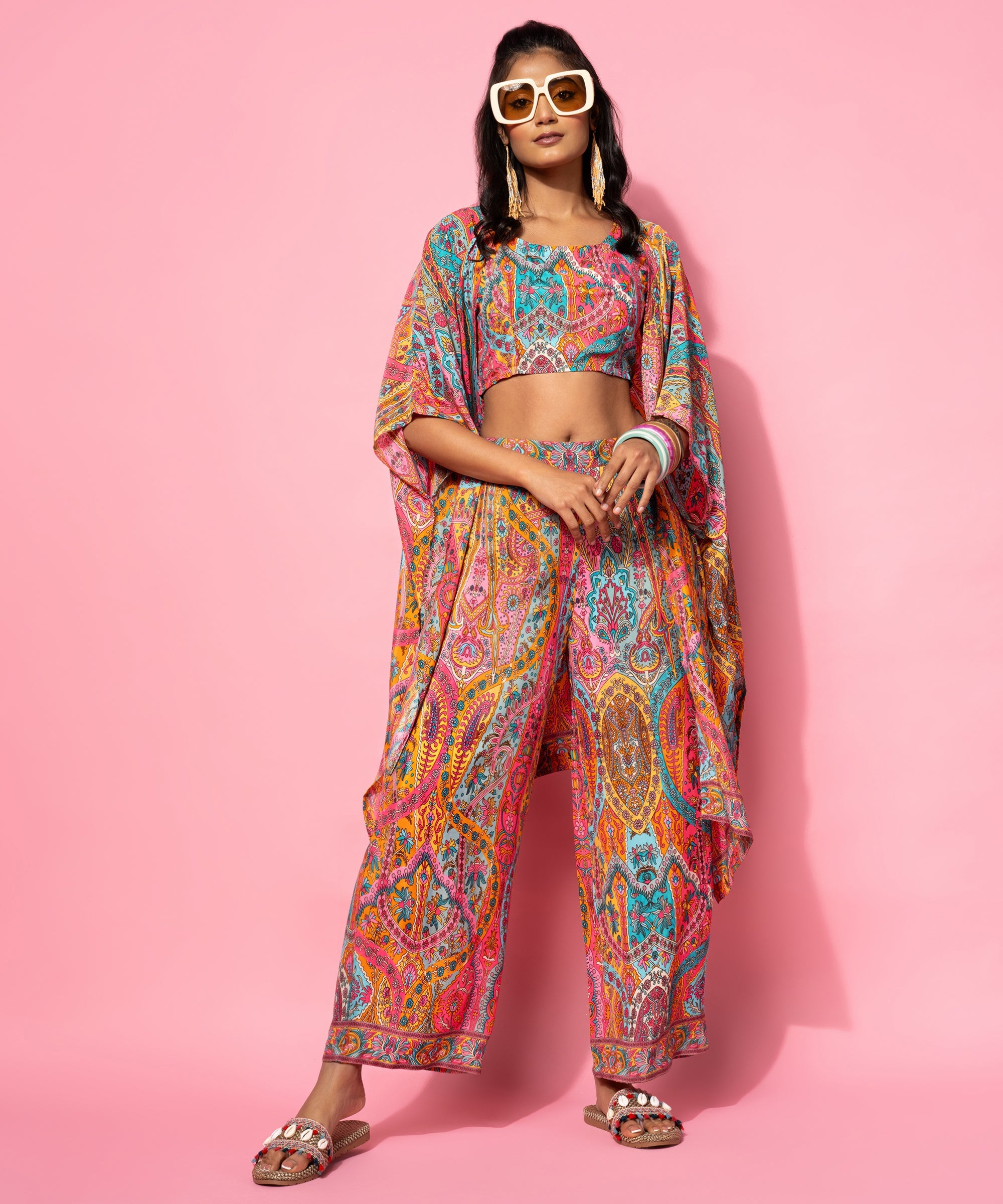 Multicoloured Printed Silk Blend Co-Ords