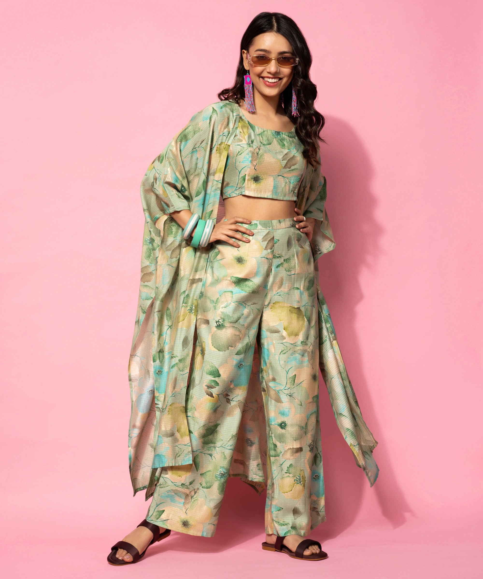 Green Printed Cotton 3 Piece Co-Ords