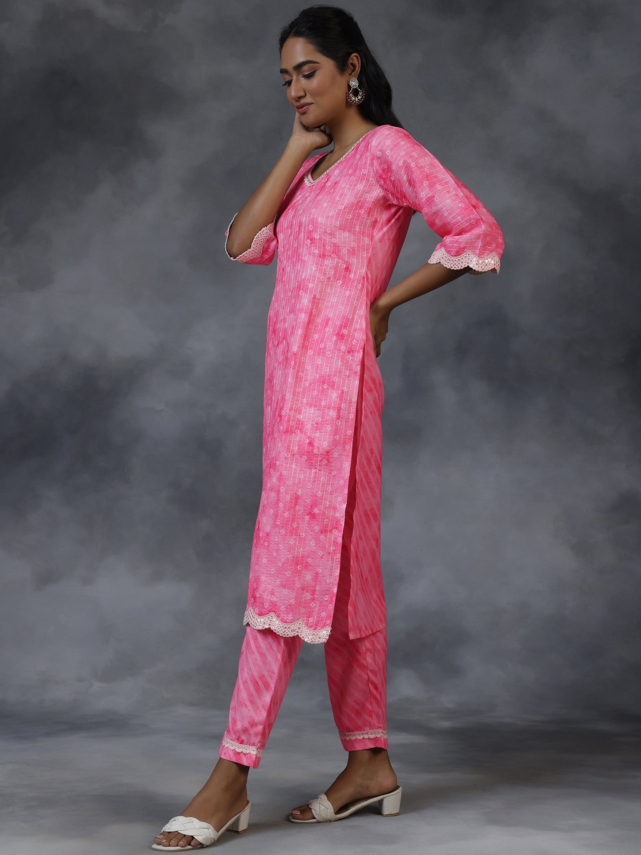 Pink Printed Cotton Straight Suit With Dupatta