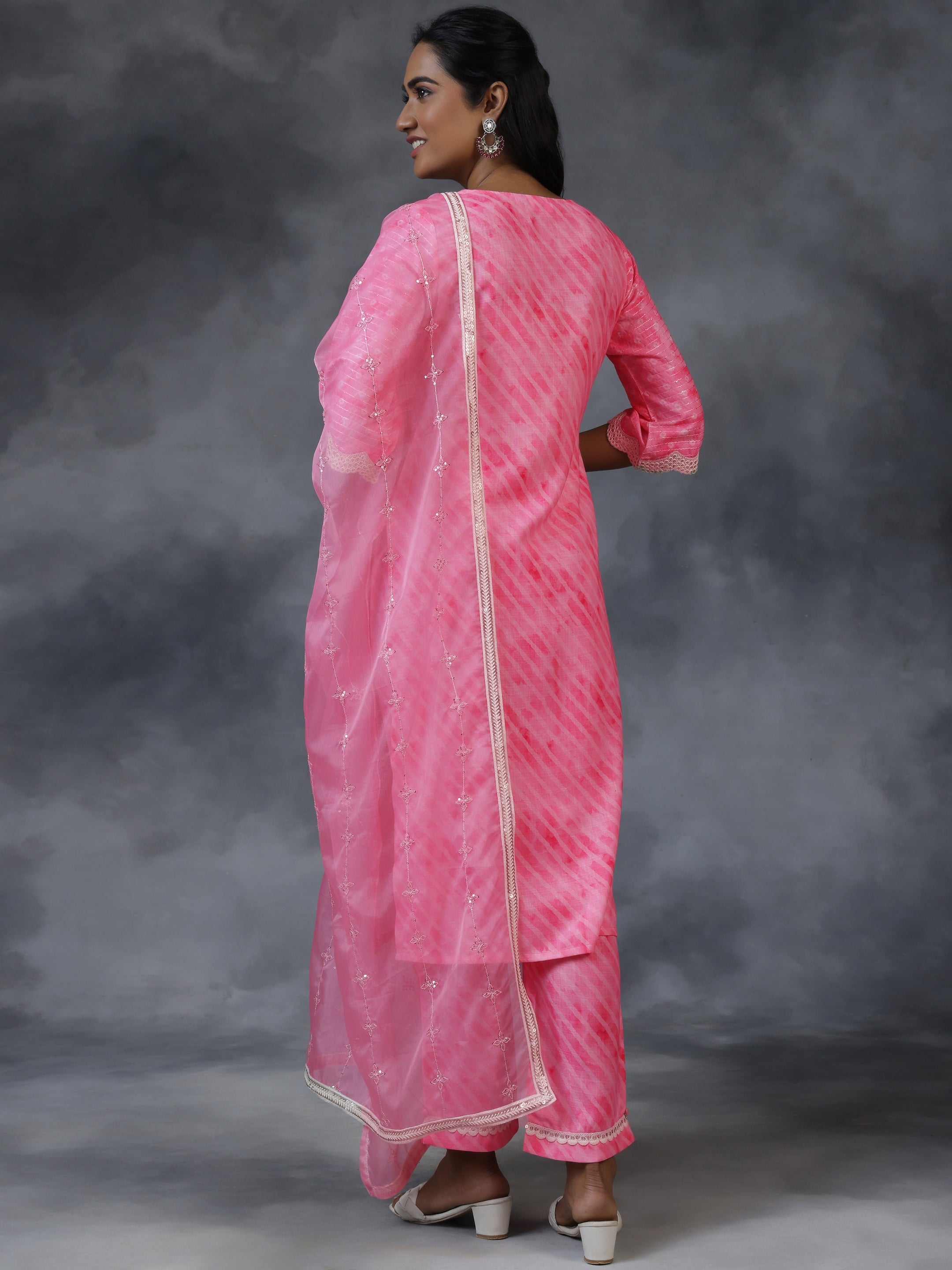 Pink Printed Cotton Straight Suit With Dupatta