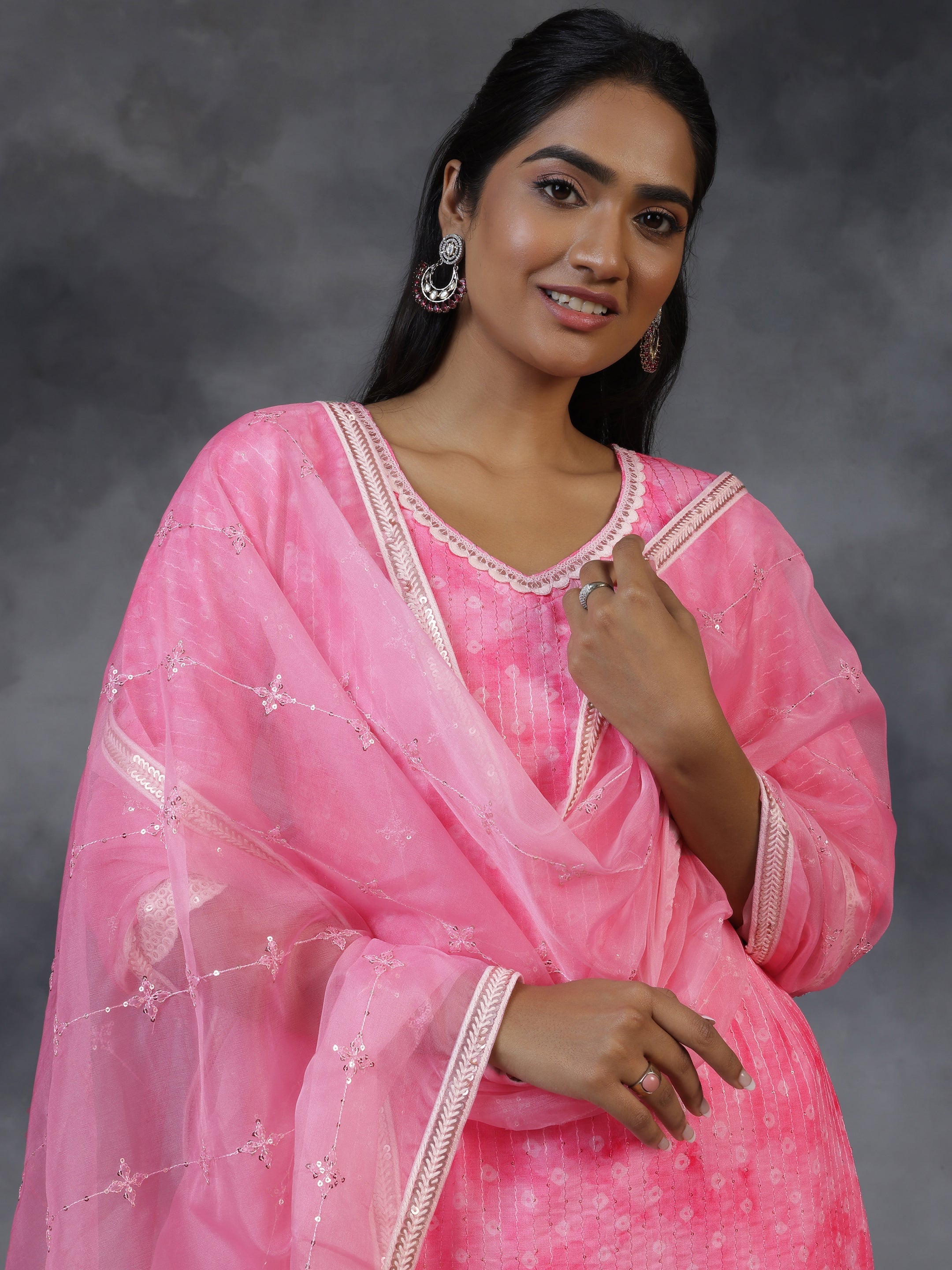 Pink Printed Cotton Straight Suit With Dupatta