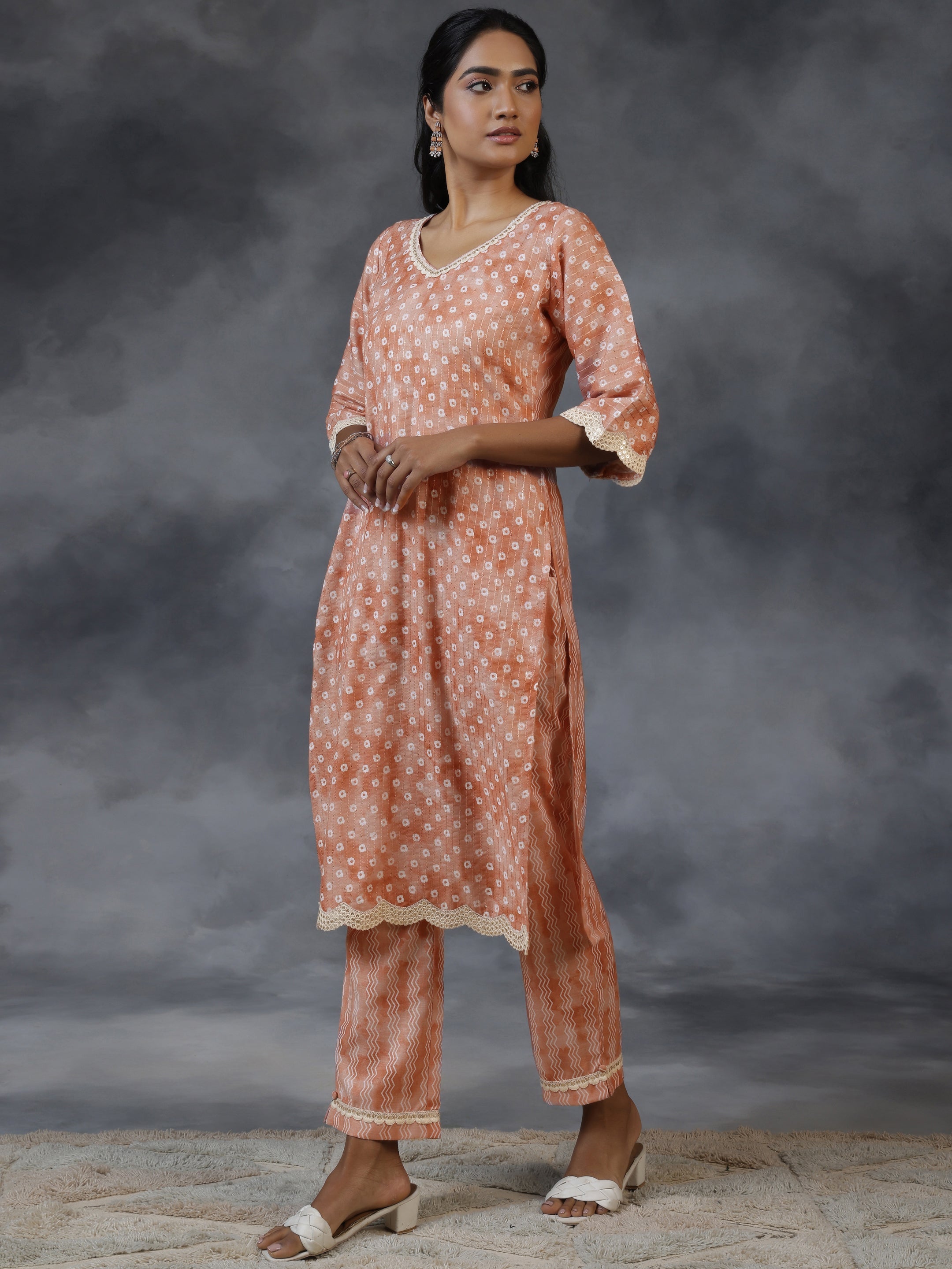 Rust Printed Cotton Straight Suit With Dupatta