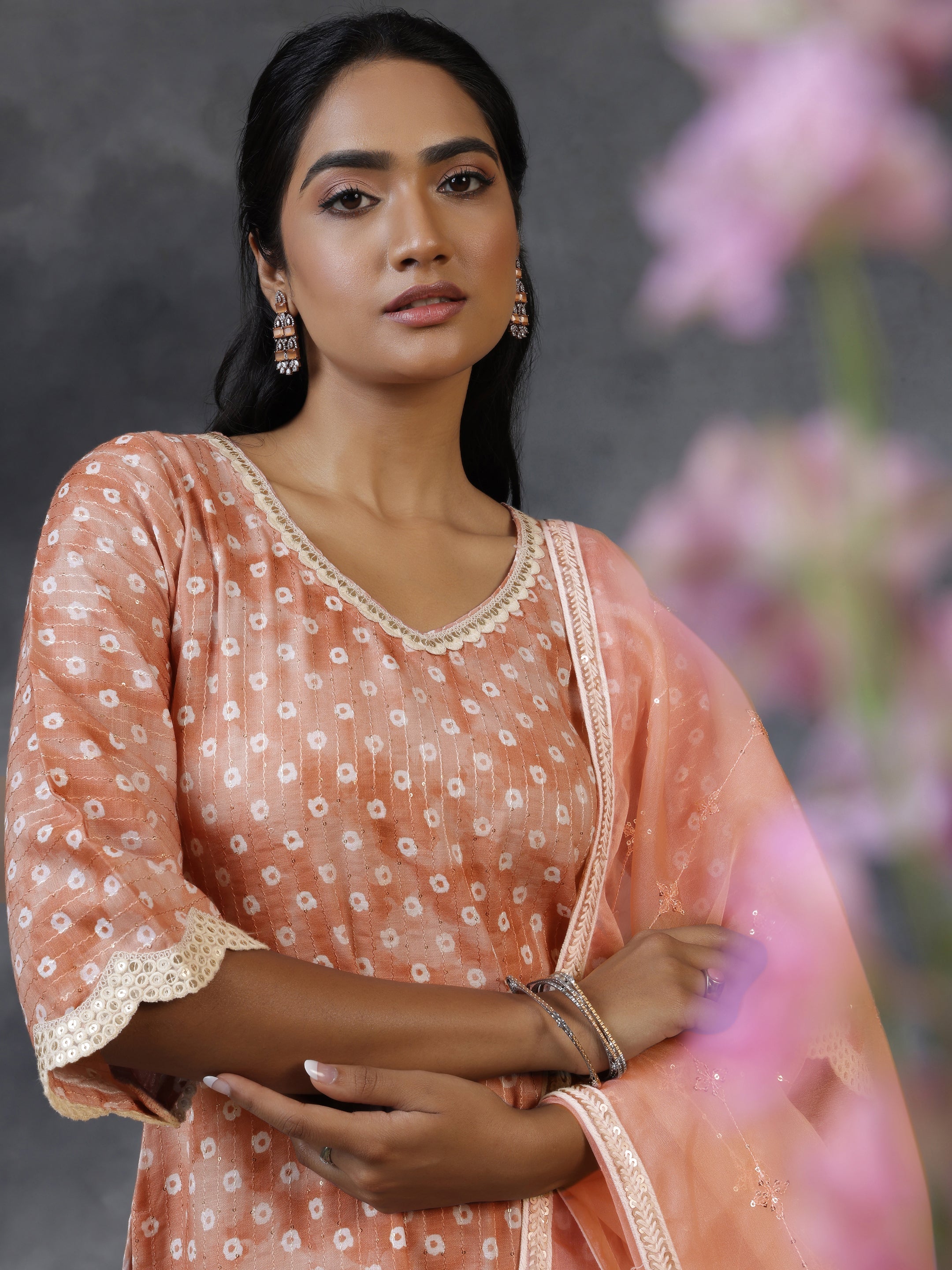 Rust Printed Cotton Straight Suit With Dupatta